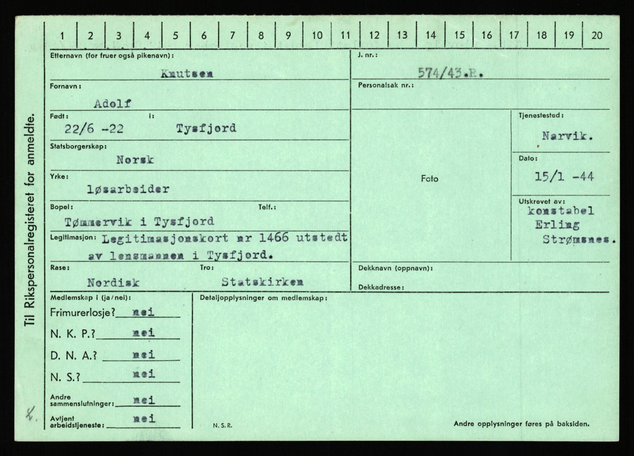 Statspolitiet - Hovedkontoret / Osloavdelingen, AV/RA-S-1329/C/Ca/L0009: Knutsen - Limstrand, 1943-1945, p. 12