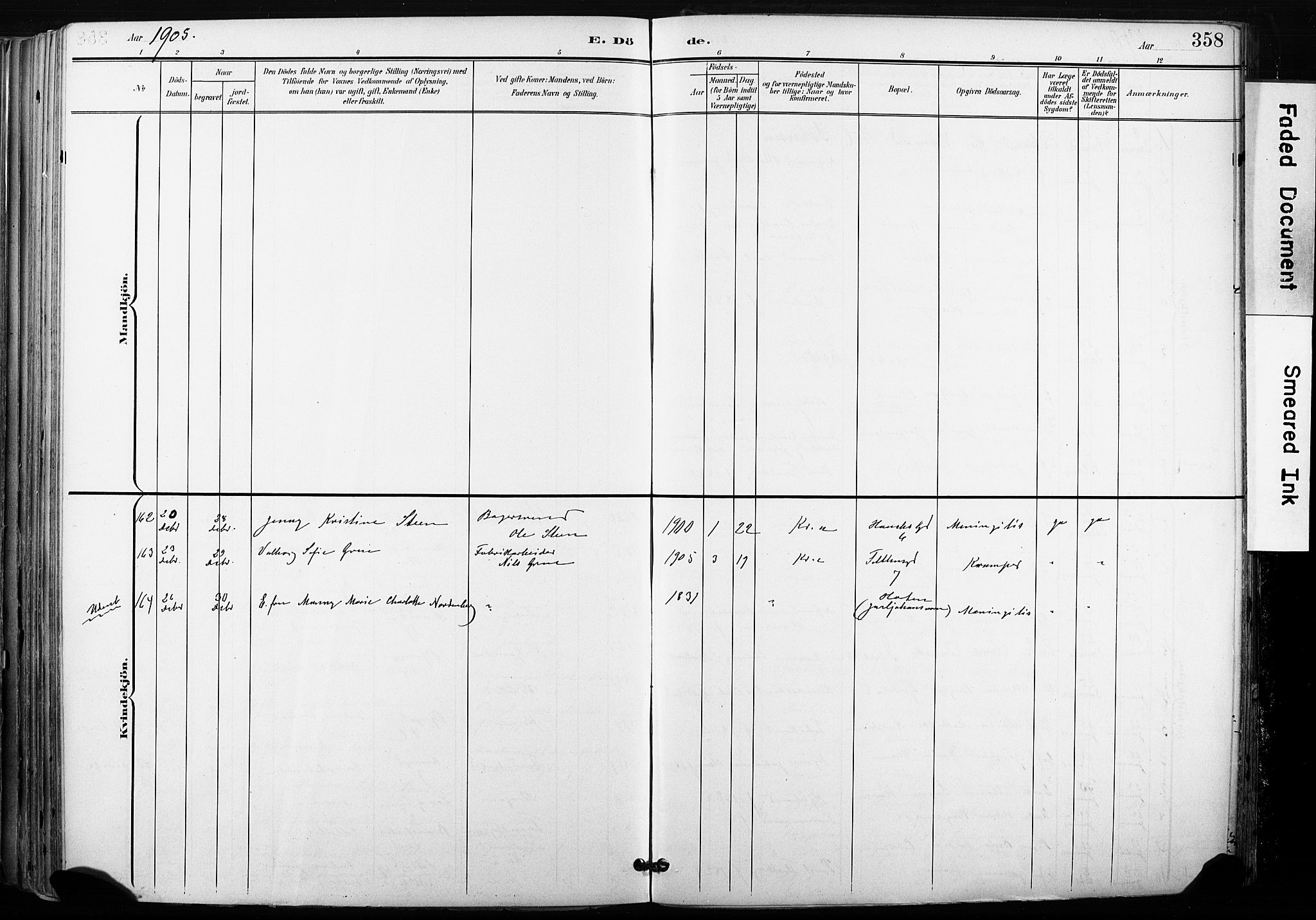 Gamle Aker prestekontor Kirkebøker, SAO/A-10617a/F/L0013: Parish register (official) no. 13, 1901-1908, p. 358