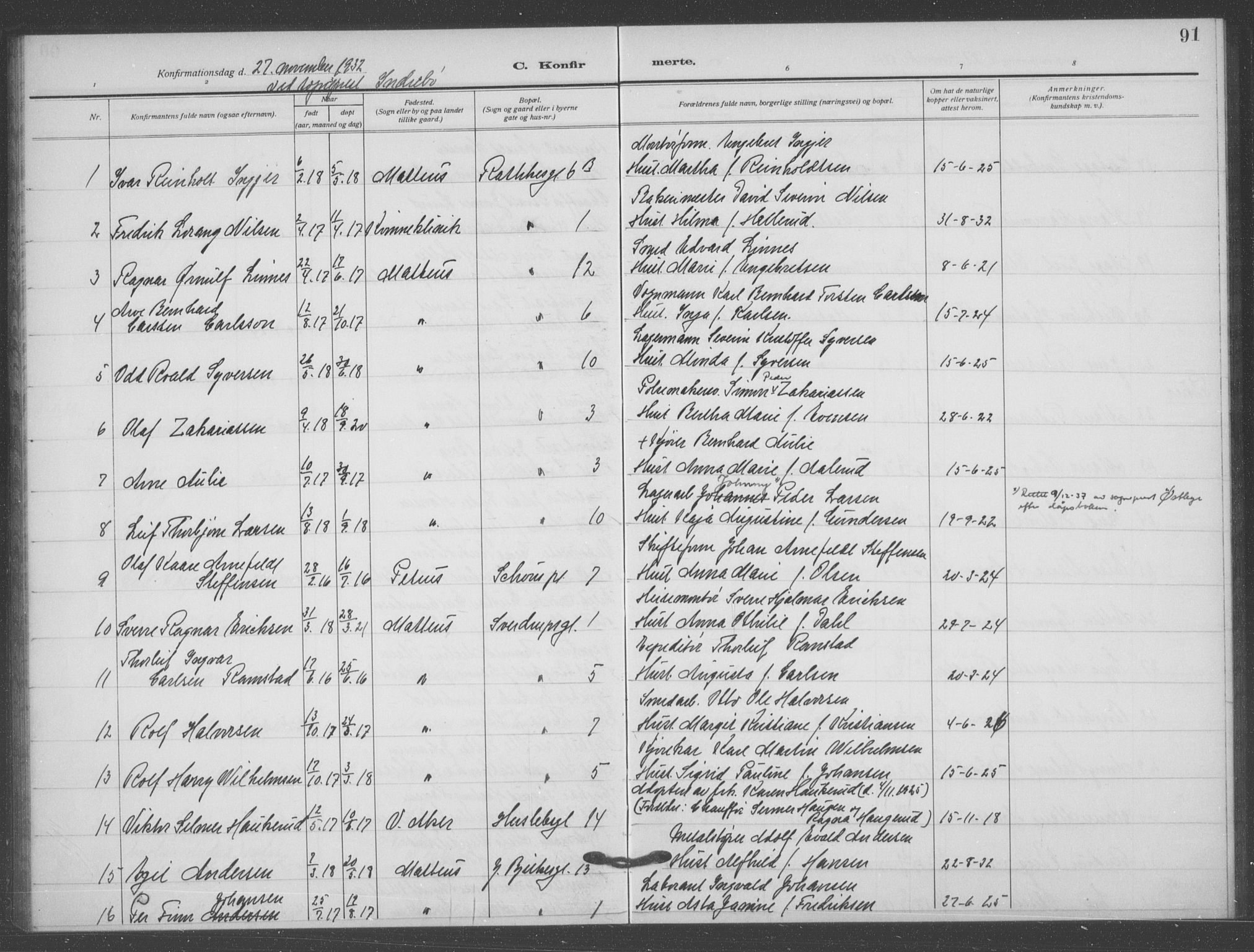 Matteus prestekontor Kirkebøker, AV/SAO-A-10870/F/Fa/L0002: Parish register (official) no. 2, 1917-1938, p. 91