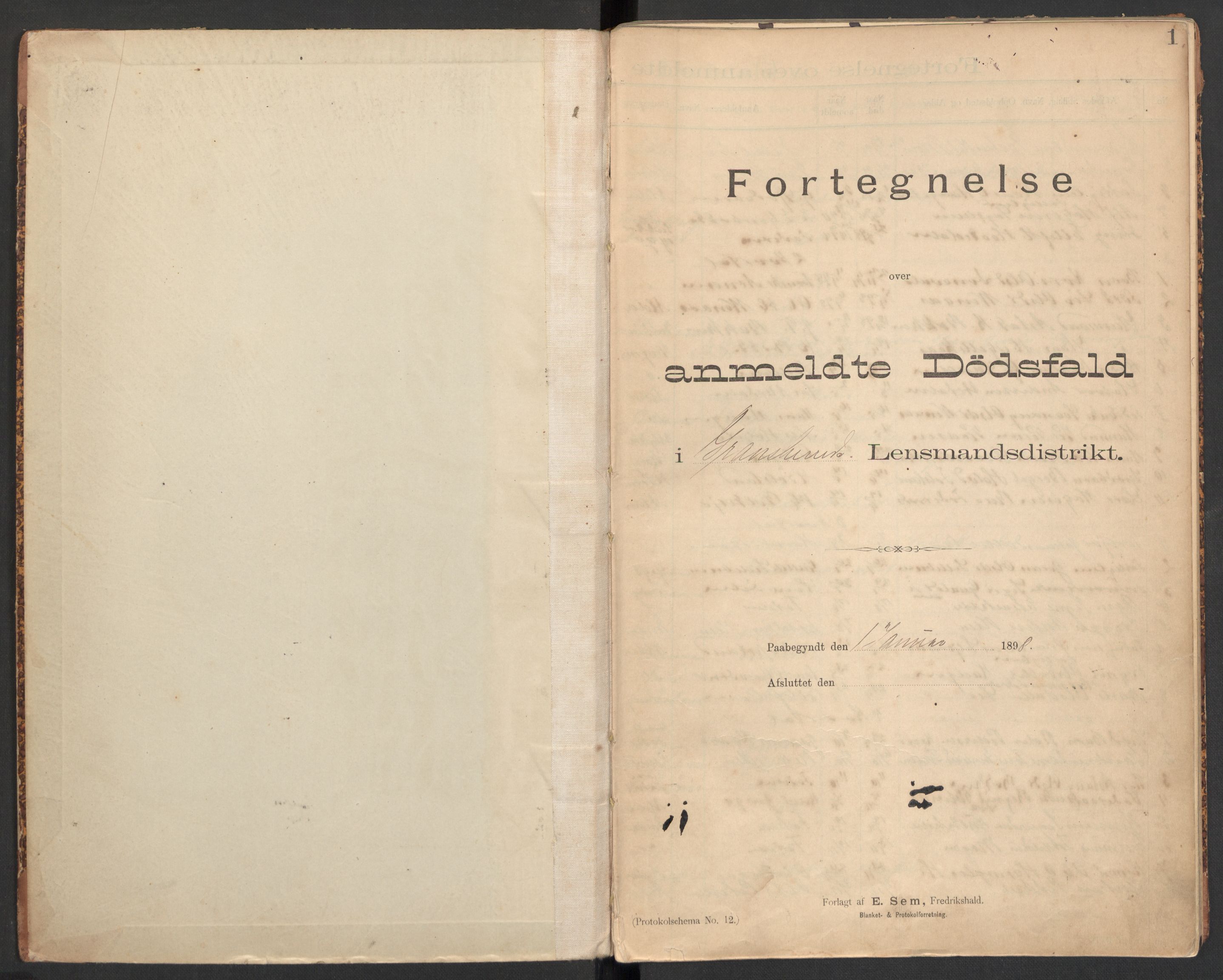 Gransherad lensmannskontor, SAKO/A-557/H/Ha/L0002: Dødsanmeldelsesprotokoll, 1898-1912, p. 0-1