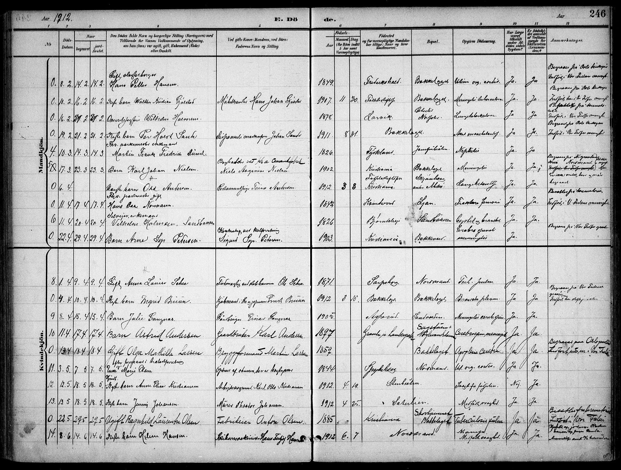 Nordstrand prestekontor Kirkebøker, SAO/A-10362a/F/Fa/L0001: Parish register (official) no. I 1, 1900-1914, p. 246