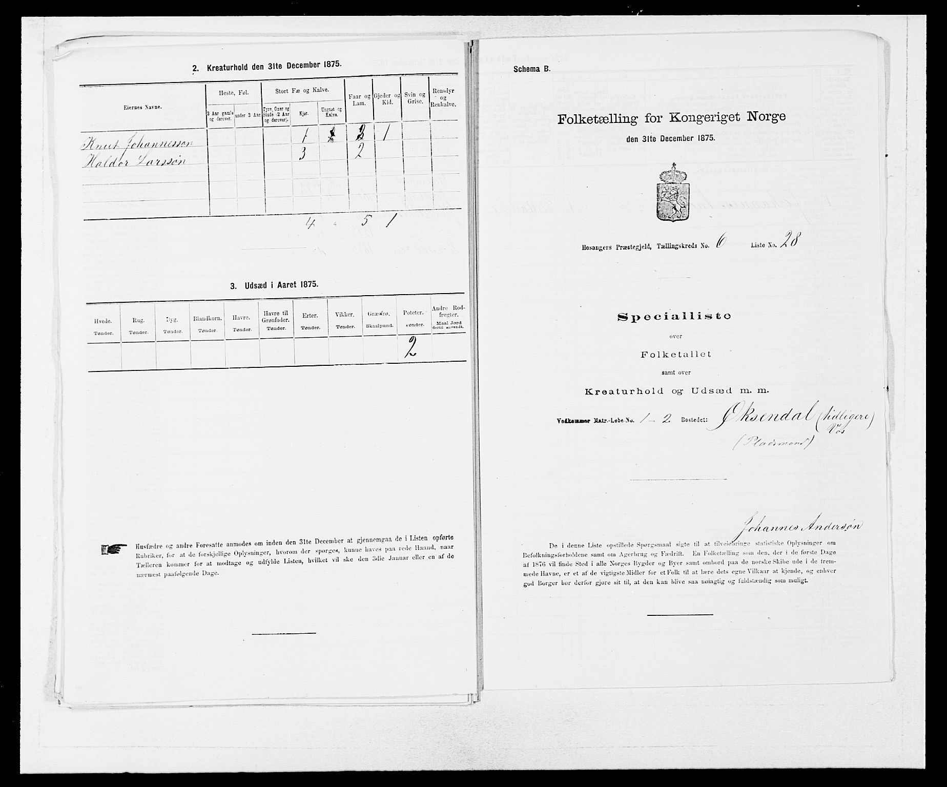 SAB, 1875 census for 1253P Hosanger, 1875, p. 556