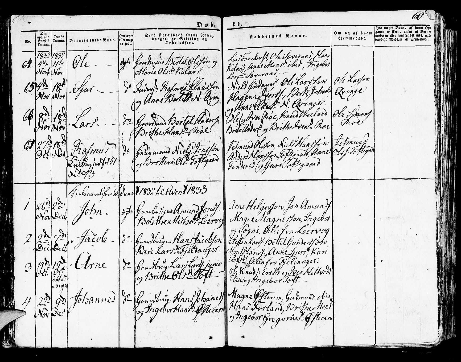 Lindås Sokneprestembete, SAB/A-76701/H/Haa: Parish register (official) no. A 8, 1823-1836, p. 60
