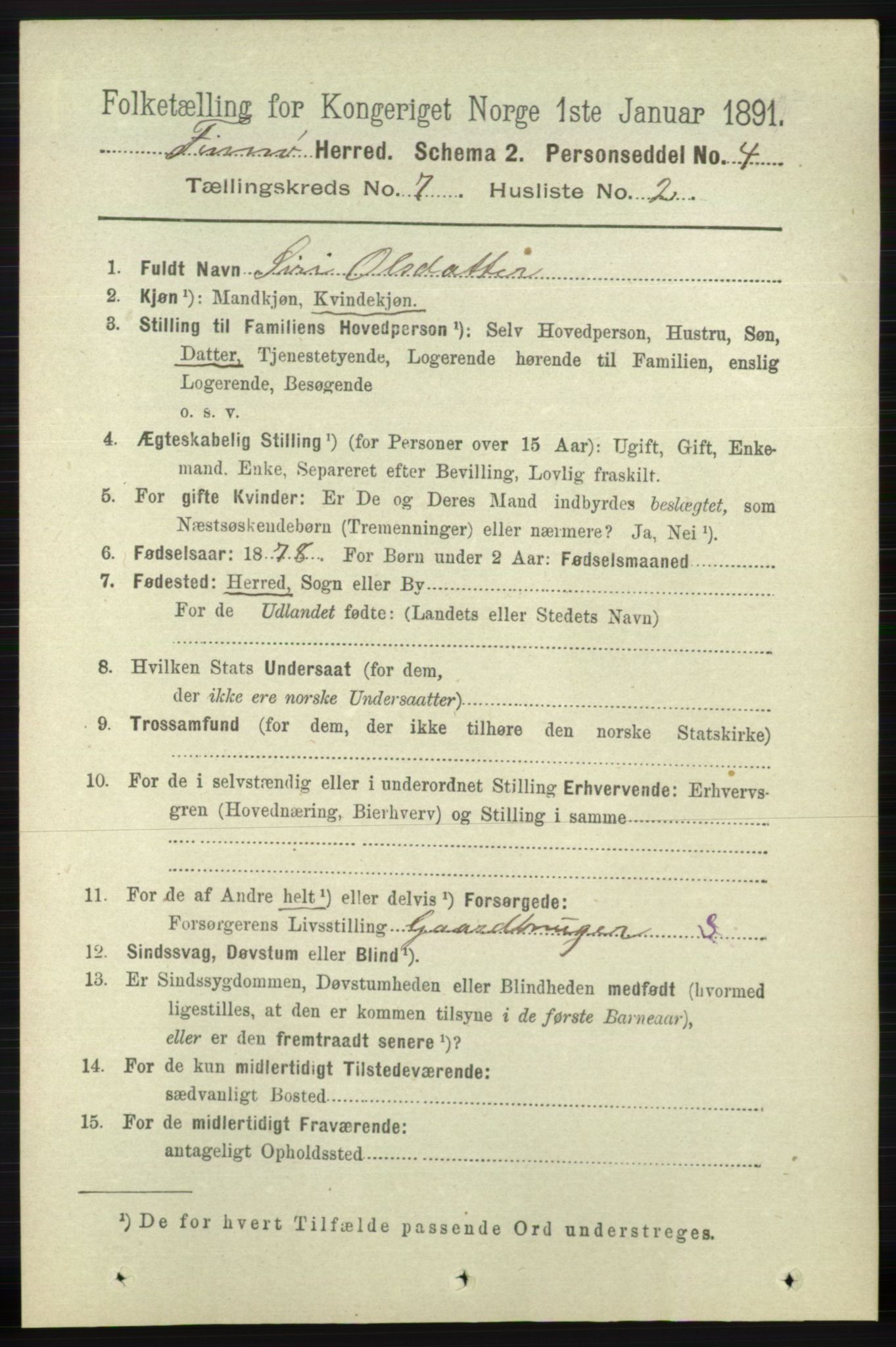 RA, 1891 census for 1141 Finnøy, 1891, p. 1518