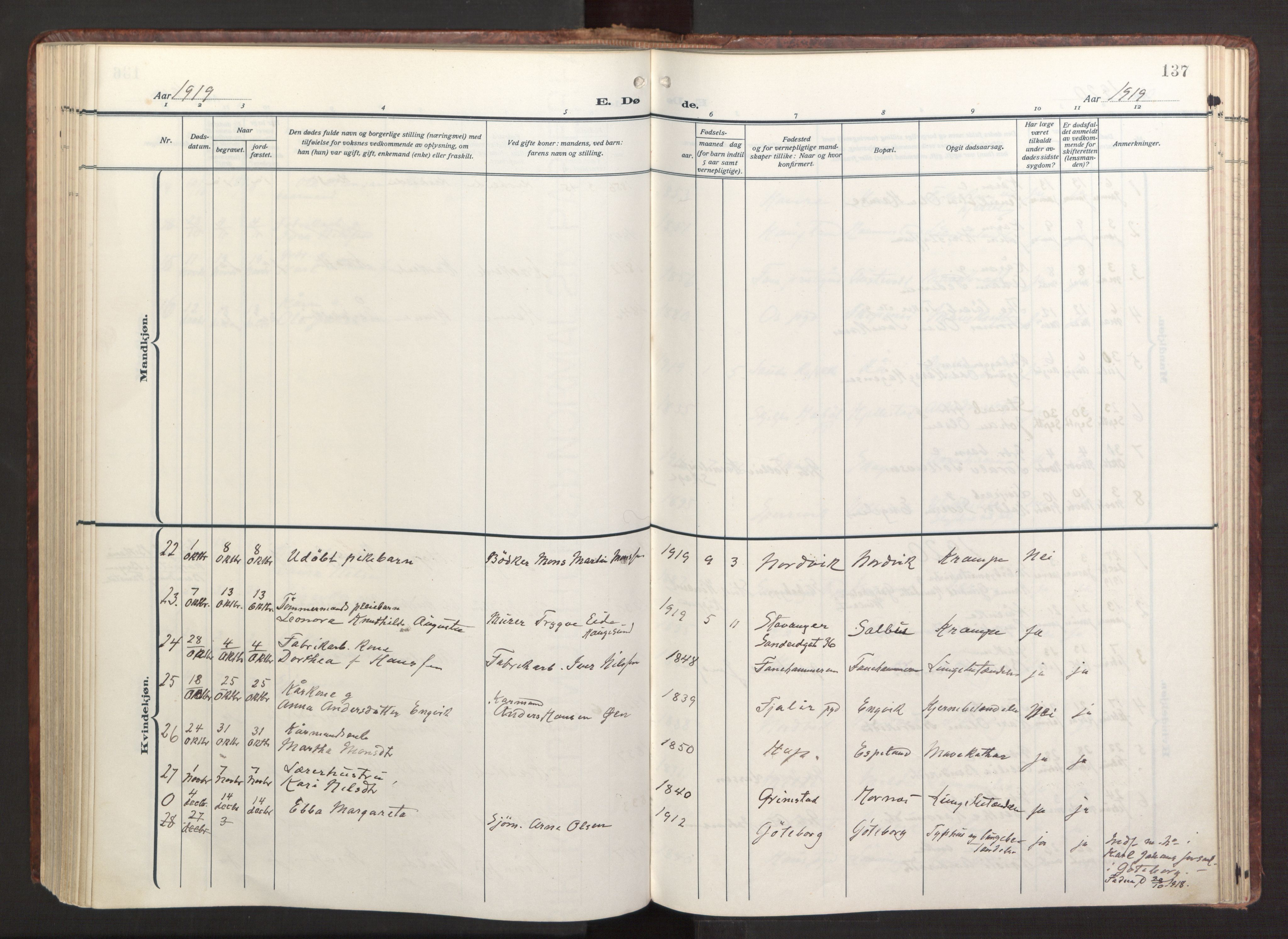 Fana Sokneprestembete, AV/SAB-A-75101/H/Haa/Haab/L0005: Parish register (official) no. B 5, 1915-1923, p. 137