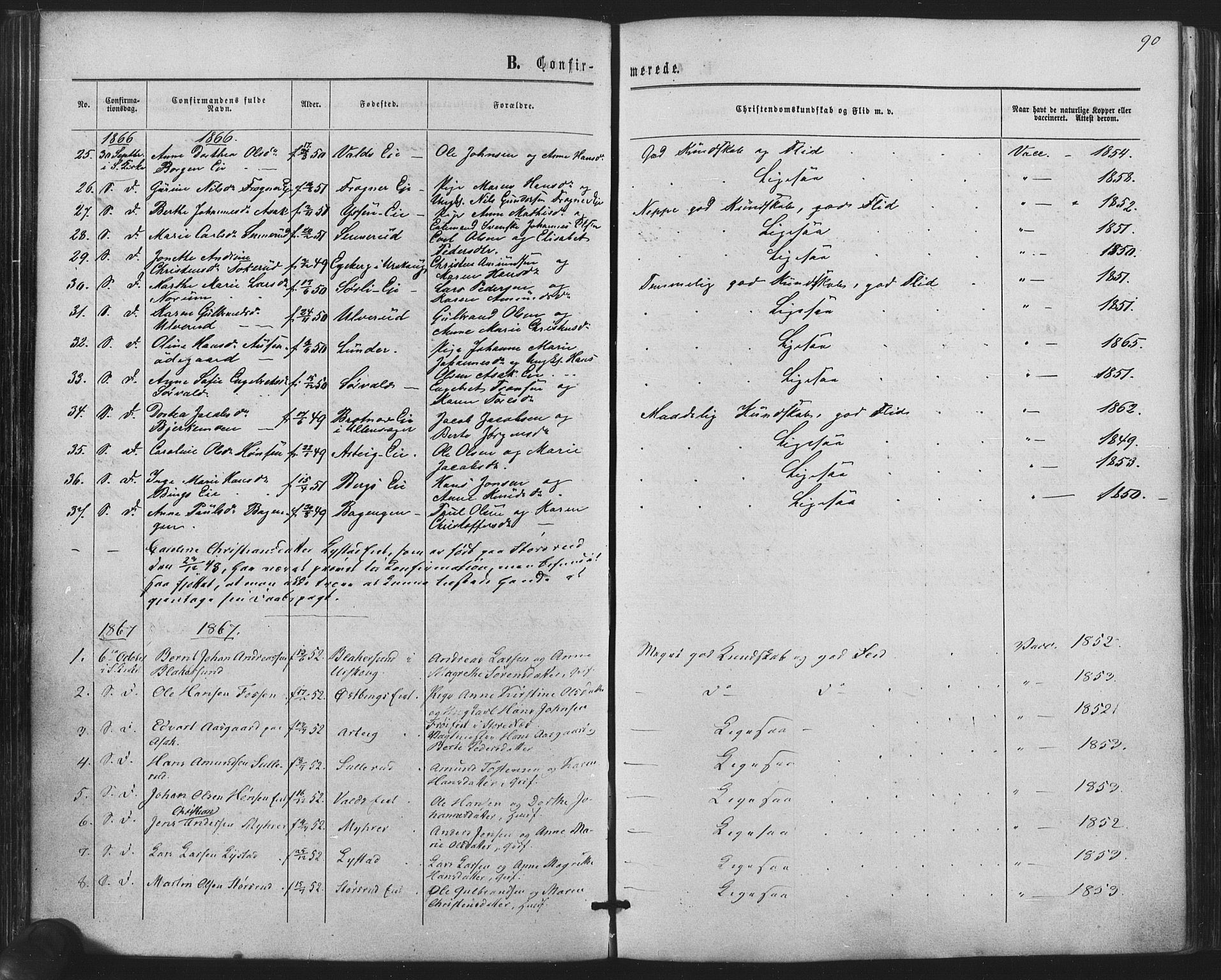 Sørum prestekontor Kirkebøker, SAO/A-10303/F/Fa/L0006: Parish register (official) no. I 6, 1864-1877, p. 90