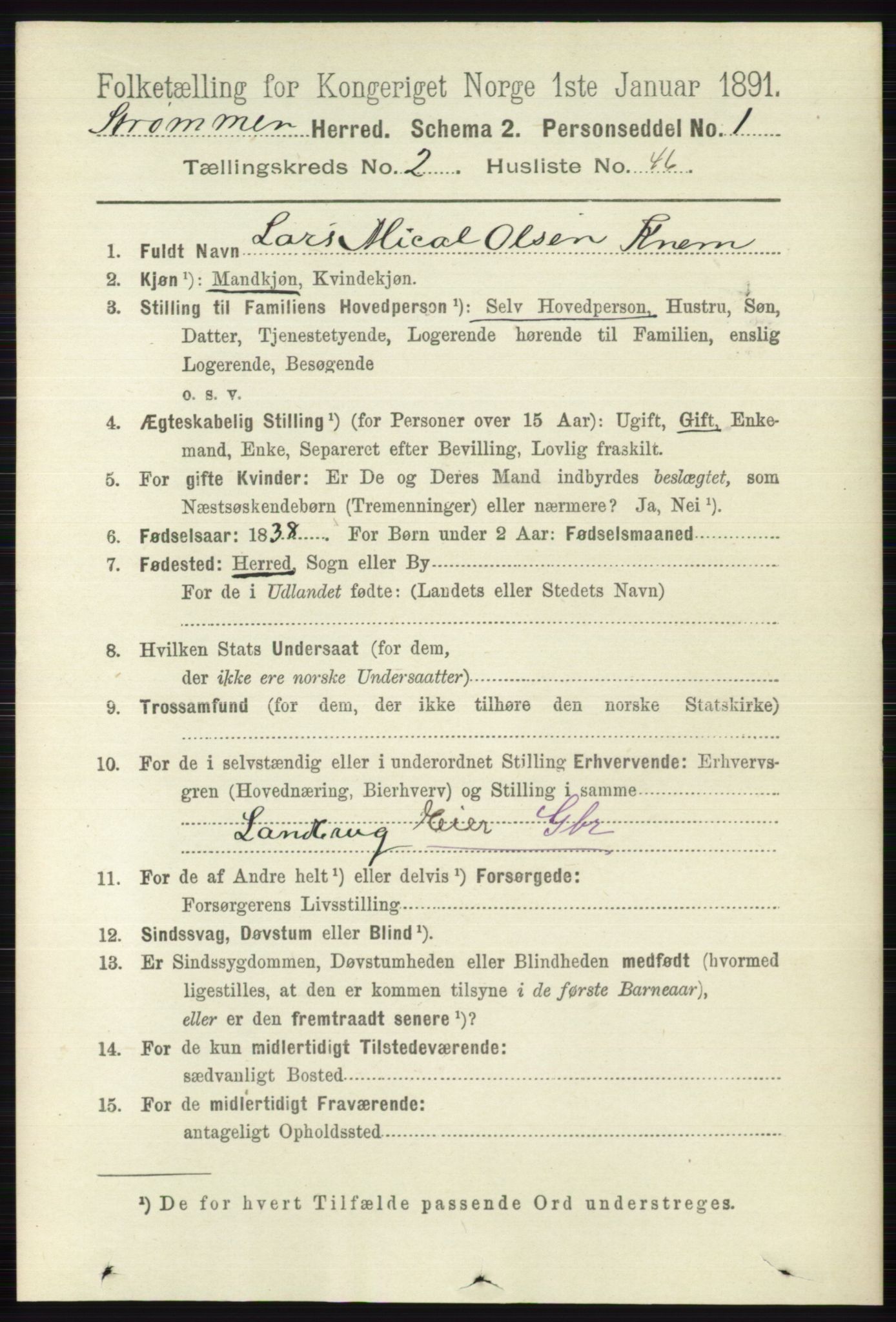 RA, 1891 census for 0711 Strømm, 1891, p. 965