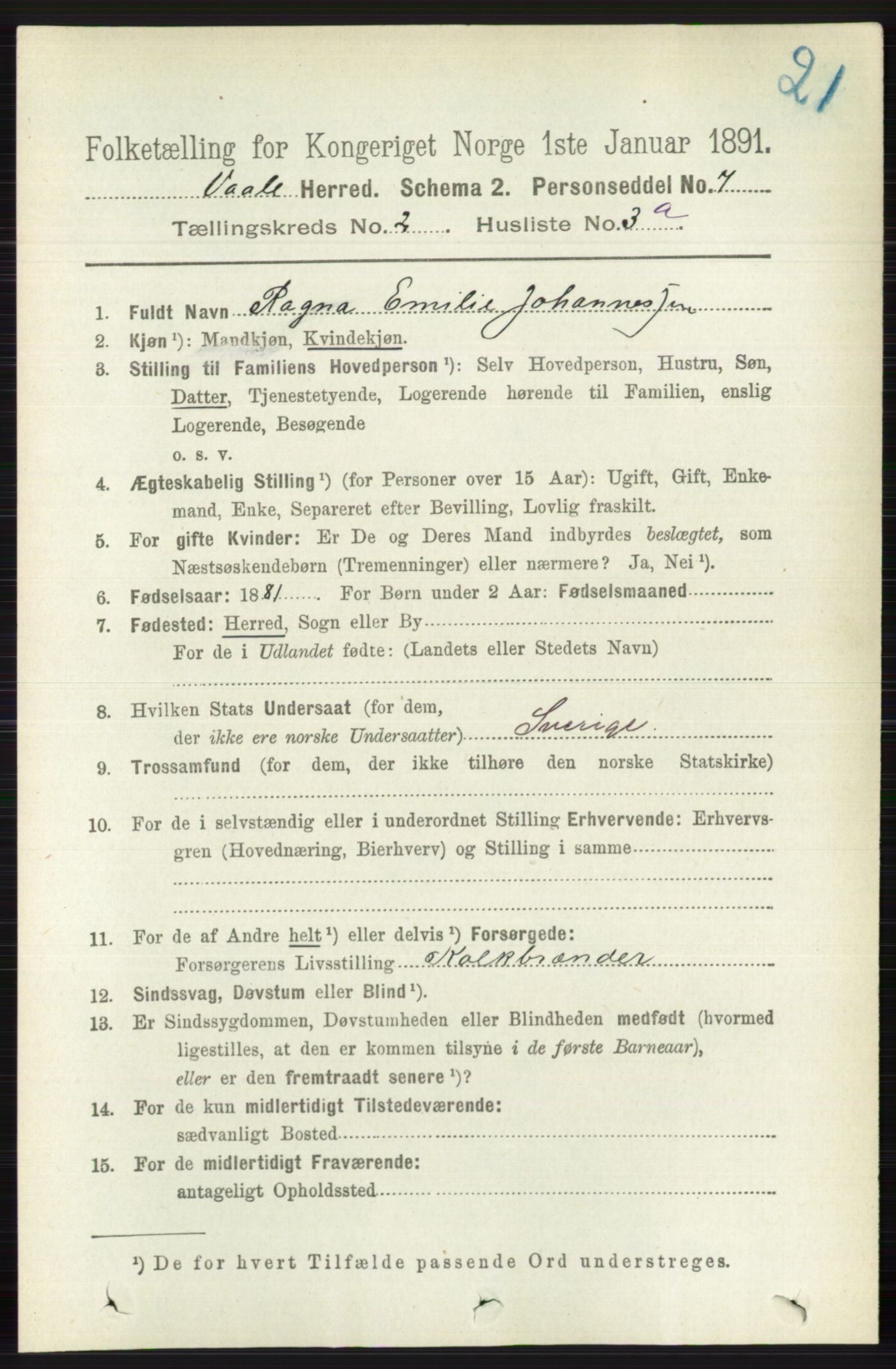 RA, 1891 census for 0716 Våle, 1891, p. 461
