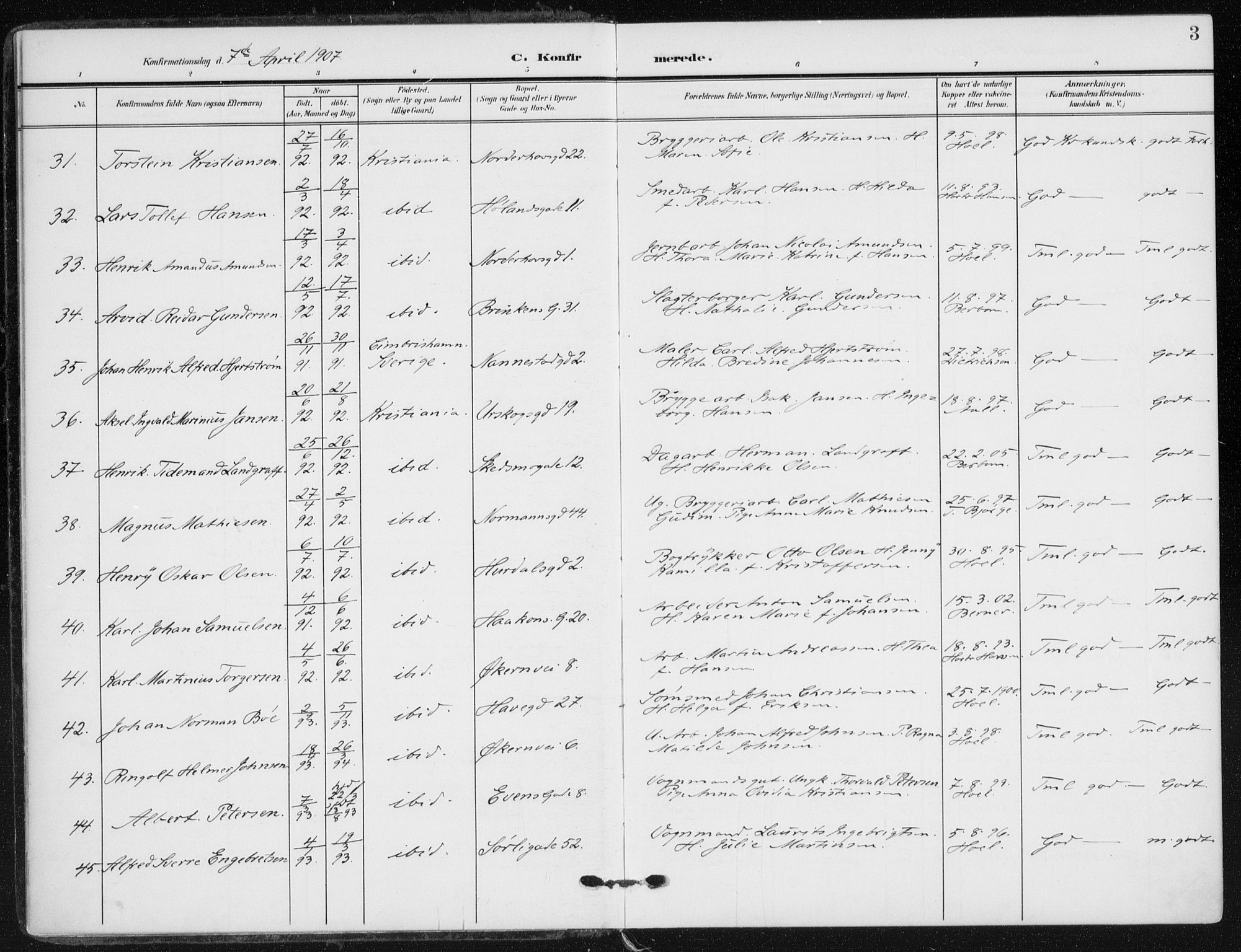 Kampen prestekontor Kirkebøker, AV/SAO-A-10853/F/Fa/L0011: Parish register (official) no. I 11, 1907-1917, p. 3