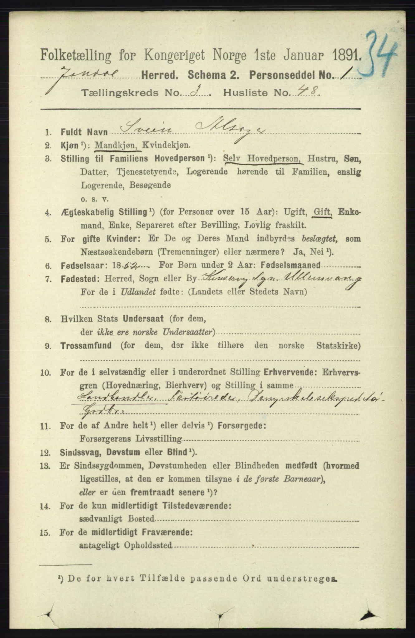 RA, 1891 census for 1227 Jondal, 1891, p. 1590