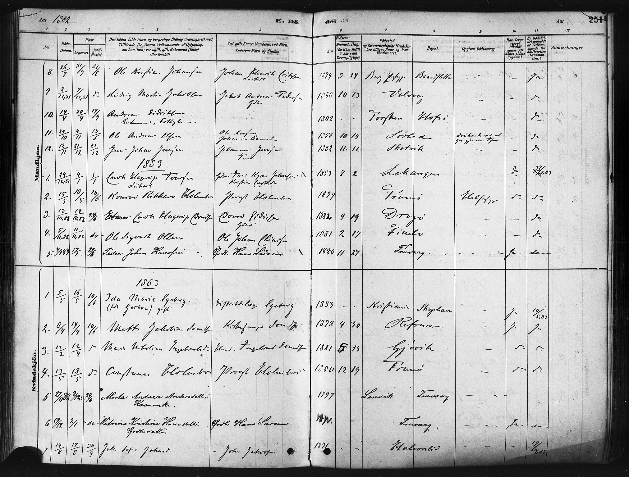 Tranøy sokneprestkontor, AV/SATØ-S-1313/I/Ia/Iaa/L0009kirke: Parish register (official) no. 9, 1878-1904, p. 251