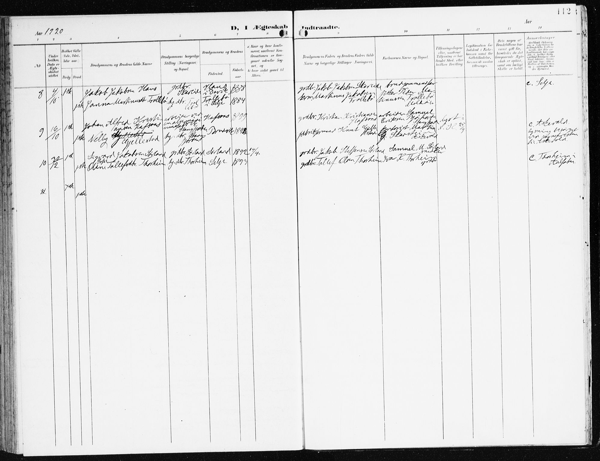 Eid sokneprestembete, AV/SAB-A-82301/H/Haa/Haac/L0002: Parish register (official) no. C 2, 1899-1927, p. 112