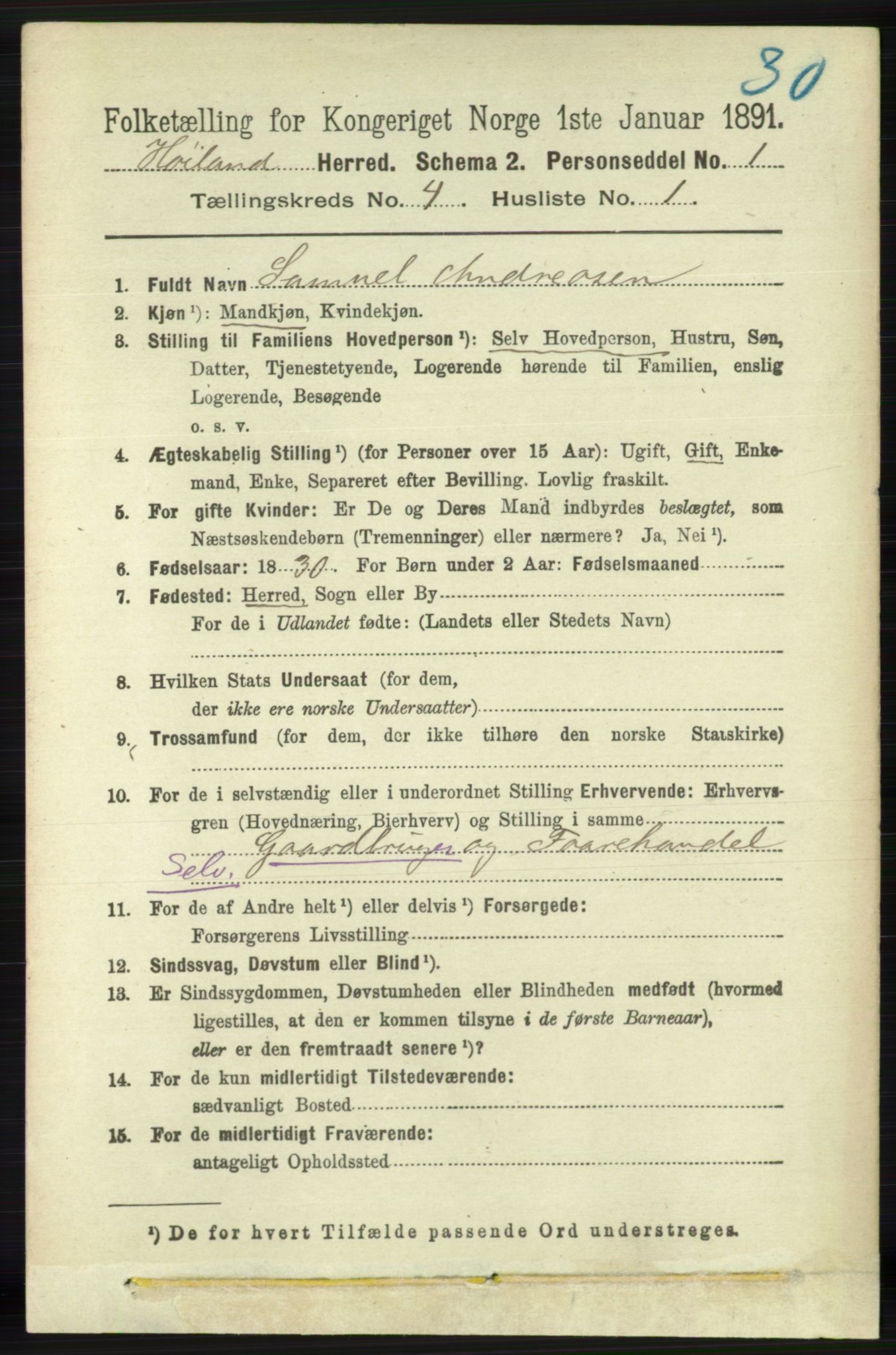 RA, 1891 census for 1123 Høyland, 1891, p. 1027