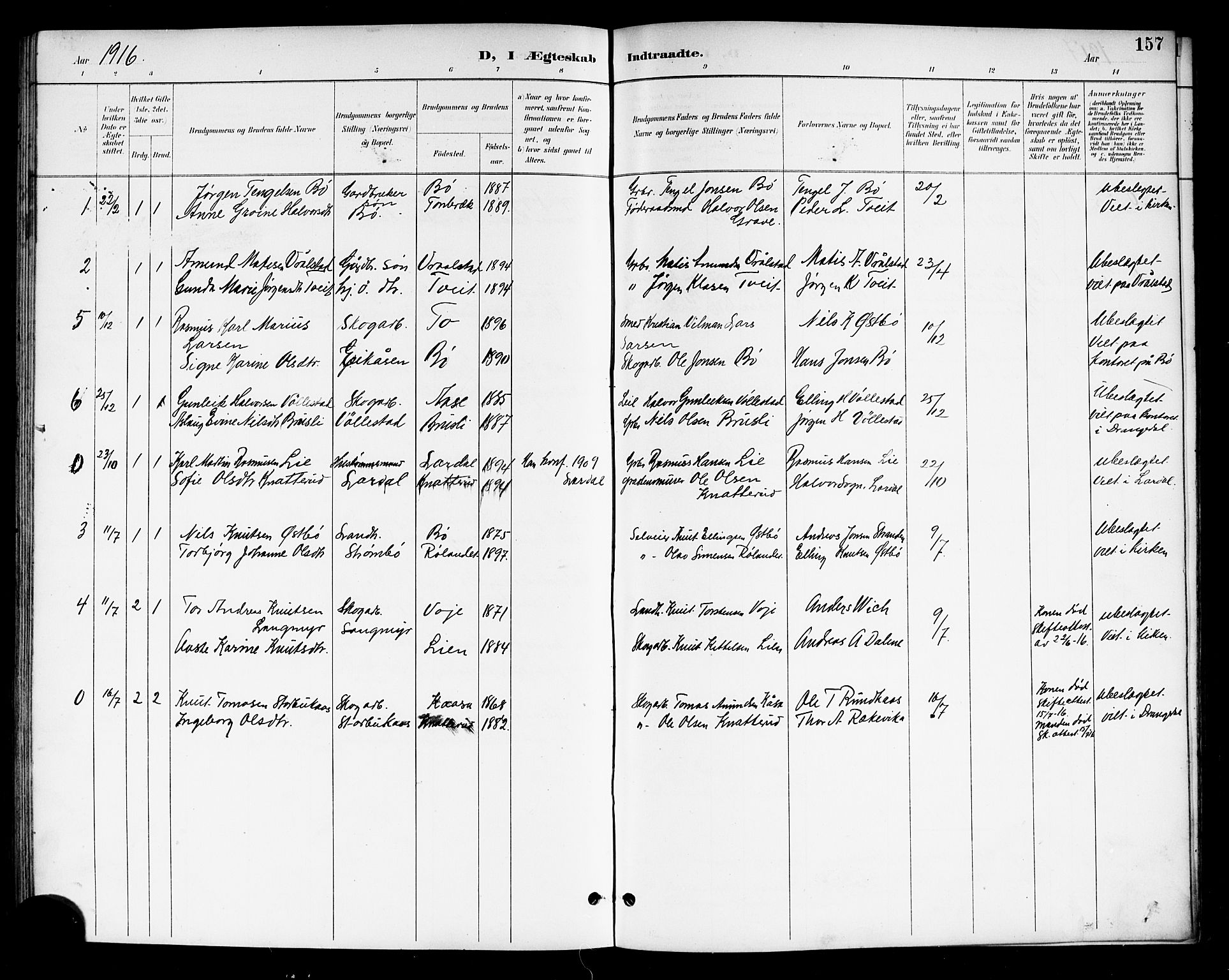 Drangedal kirkebøker, SAKO/A-258/G/Gb/L0002: Parish register (copy) no. II 2, 1895-1918, p. 157