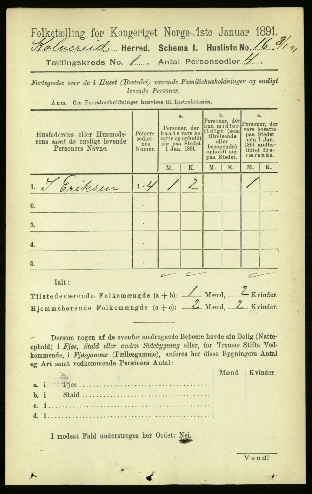 RA, 1891 census for 1752 Kolvereid, 1891, p. 33