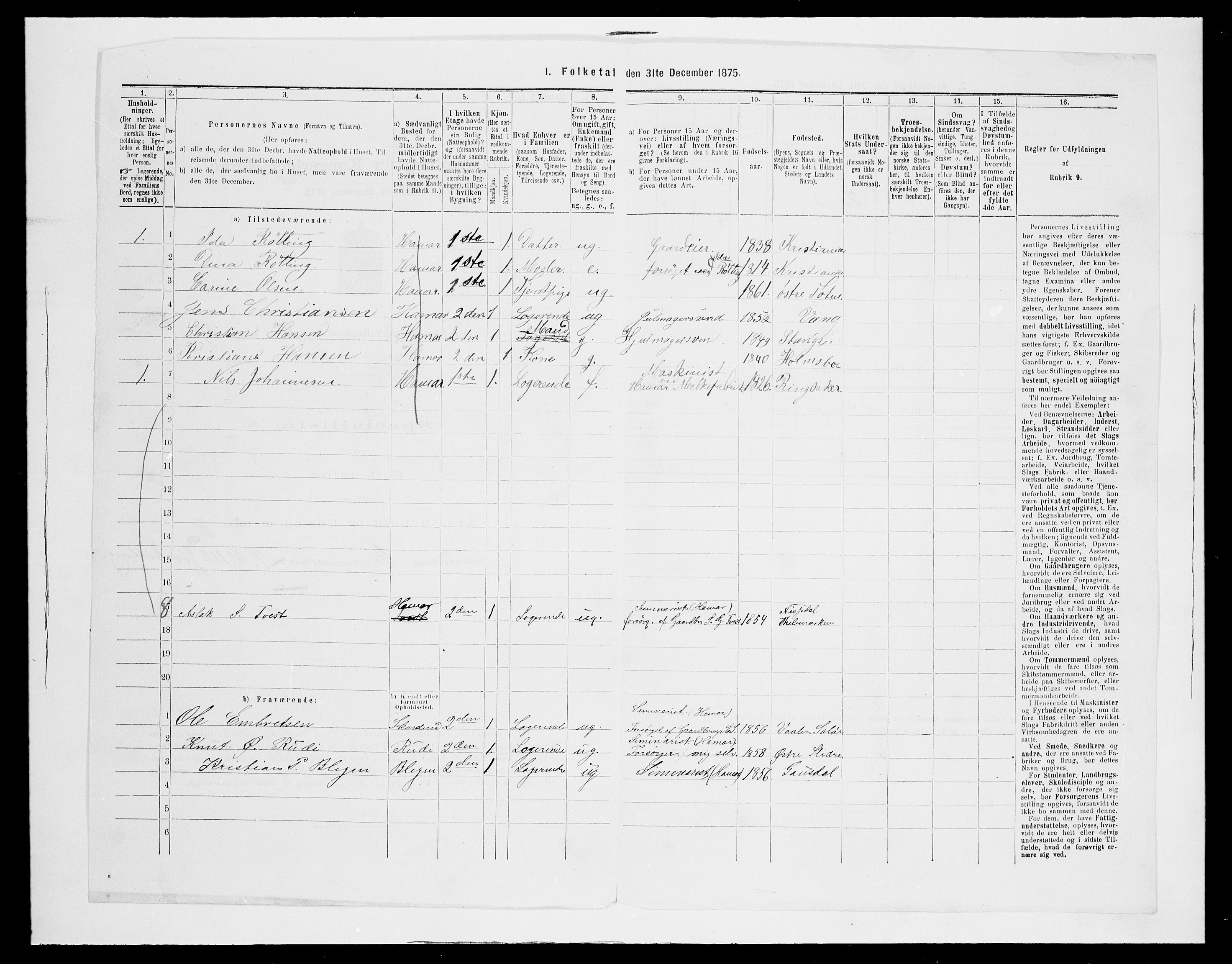 SAH, 1875 census for 0401B Vang/Hamar, 1875, p. 241