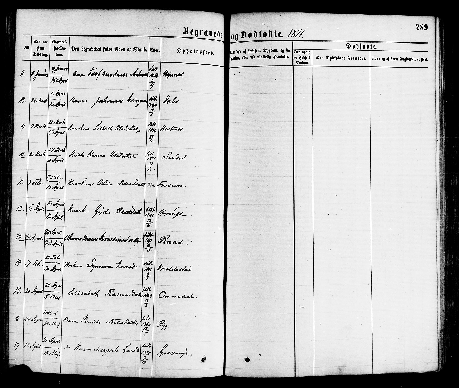 Gloppen sokneprestembete, AV/SAB-A-80101/H/Haa/Haaa/L0010: Parish register (official) no. A 10, 1871-1884, p. 289
