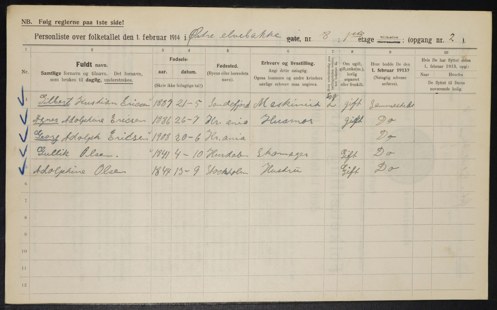 OBA, Municipal Census 1914 for Kristiania, 1914, p. 130439