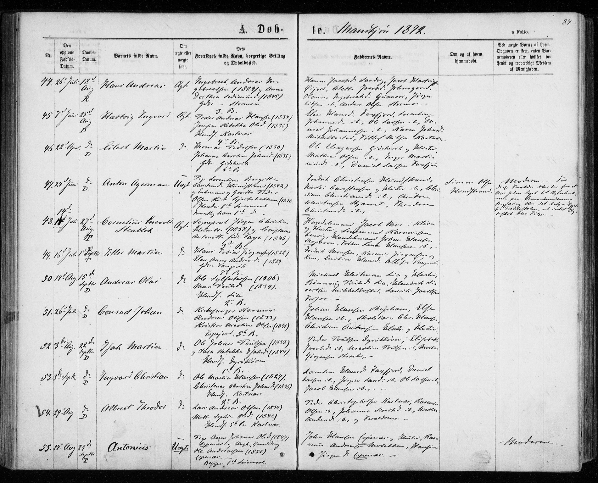 Tranøy sokneprestkontor, AV/SATØ-S-1313/I/Ia/Iaa/L0008kirke: Parish register (official) no. 8, 1867-1877, p. 84