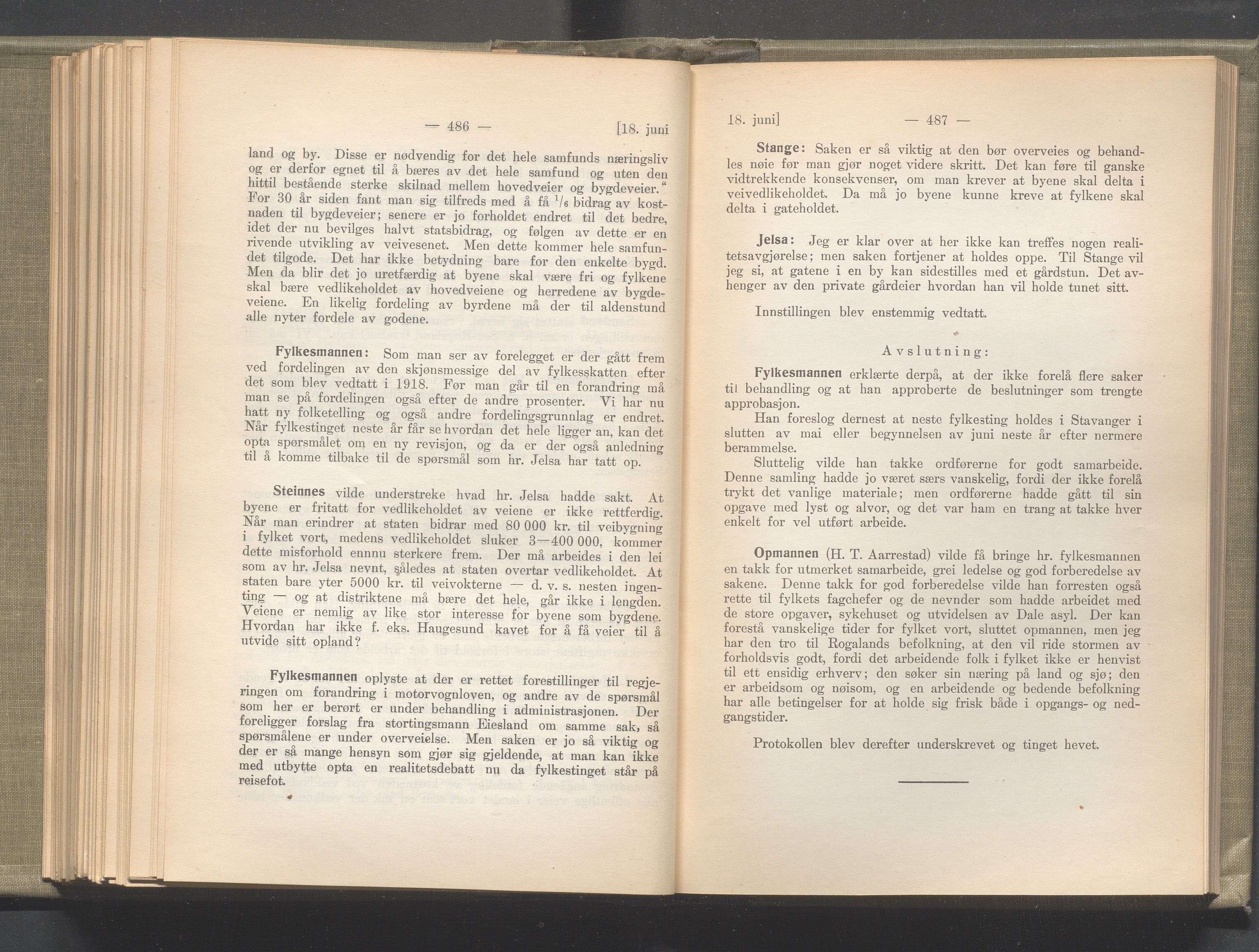 Rogaland fylkeskommune - Fylkesrådmannen , IKAR/A-900/A/Aa/Aaa/L0040: Møtebok , 1921, p. 486-487