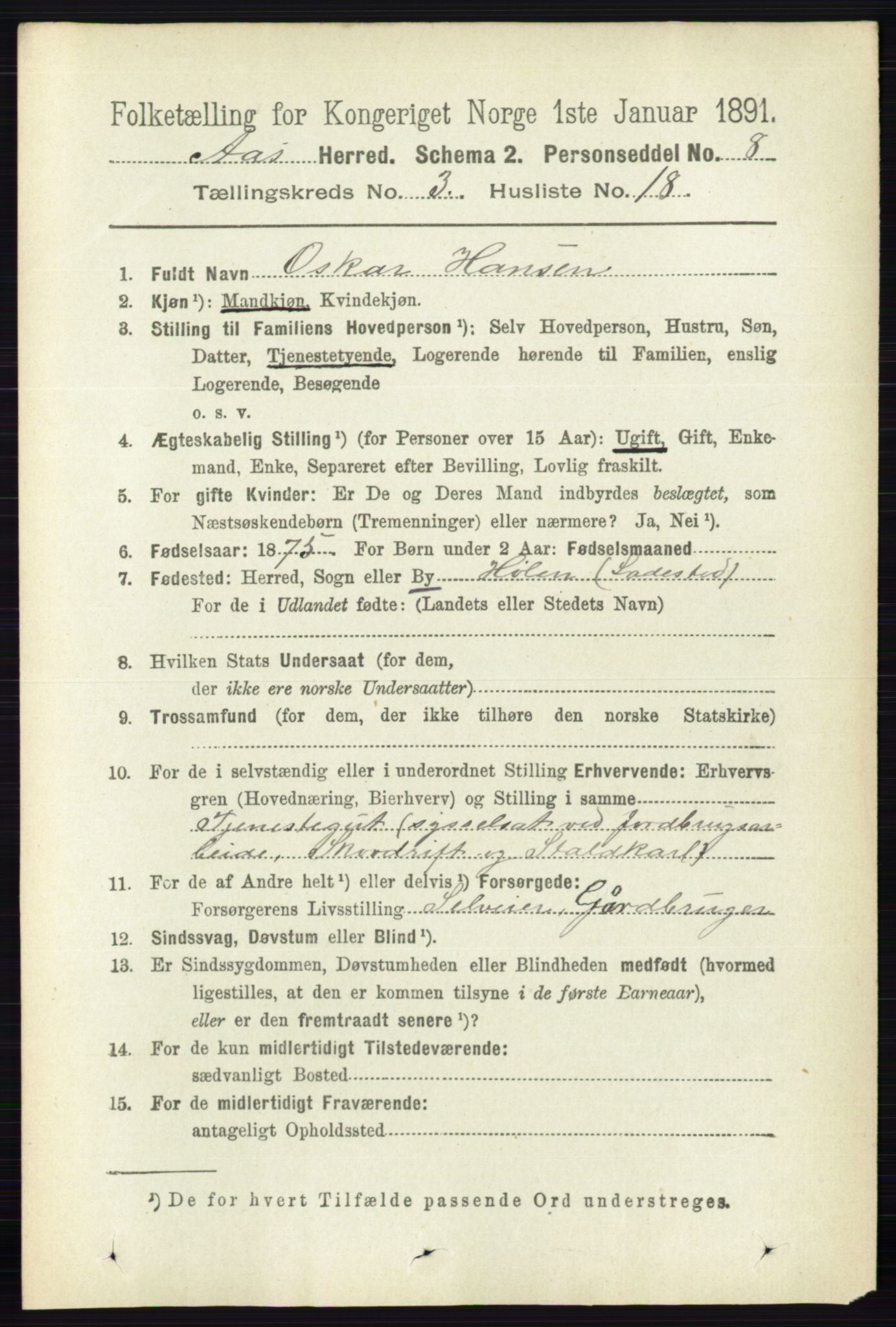 RA, 1891 census for 0214 Ås, 1891, p. 2249