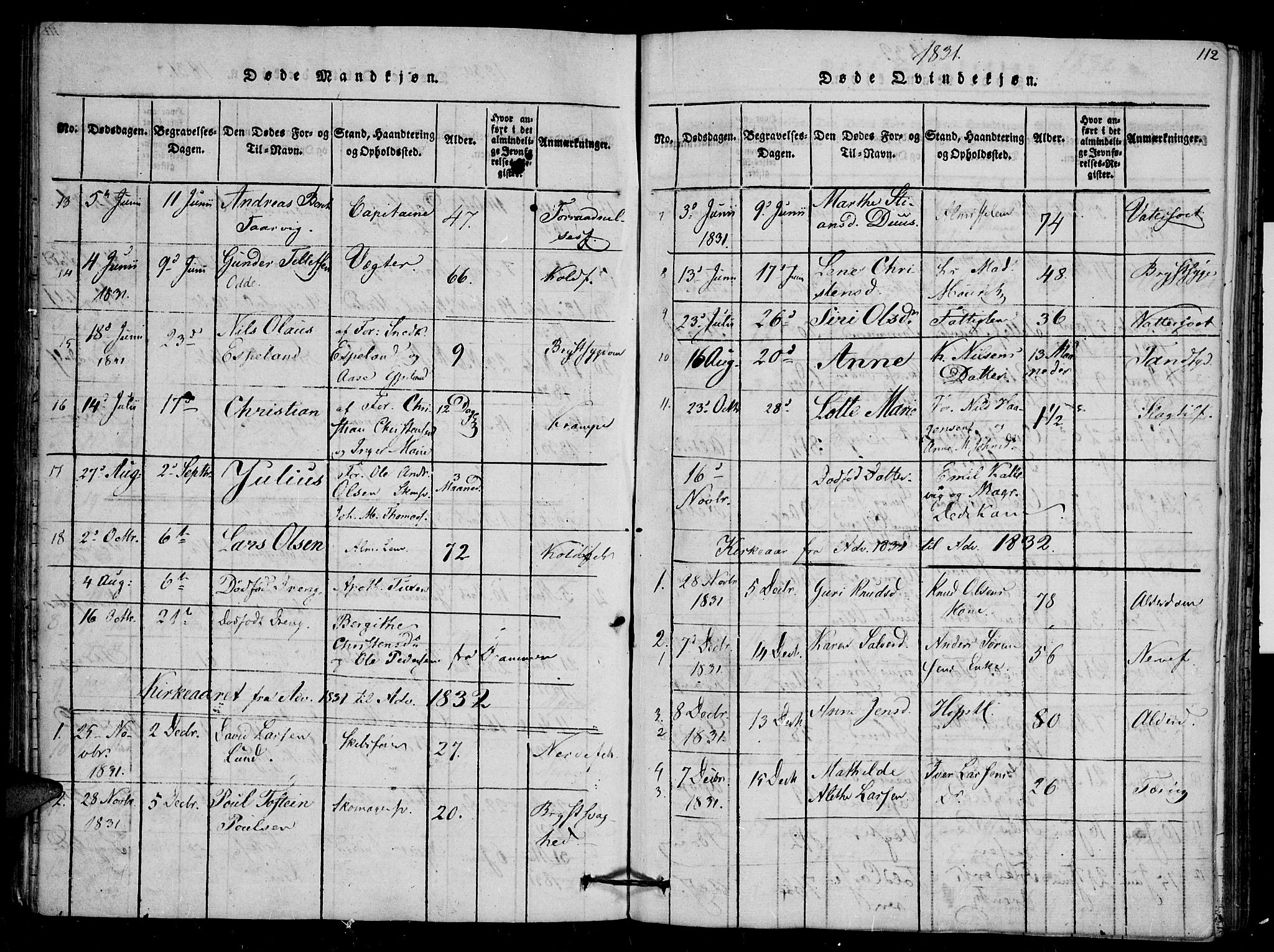 Arendal sokneprestkontor, Trefoldighet, AV/SAK-1111-0040/F/Fb/L0001: Parish register (copy) no. B 1, 1816-1838, p. 111