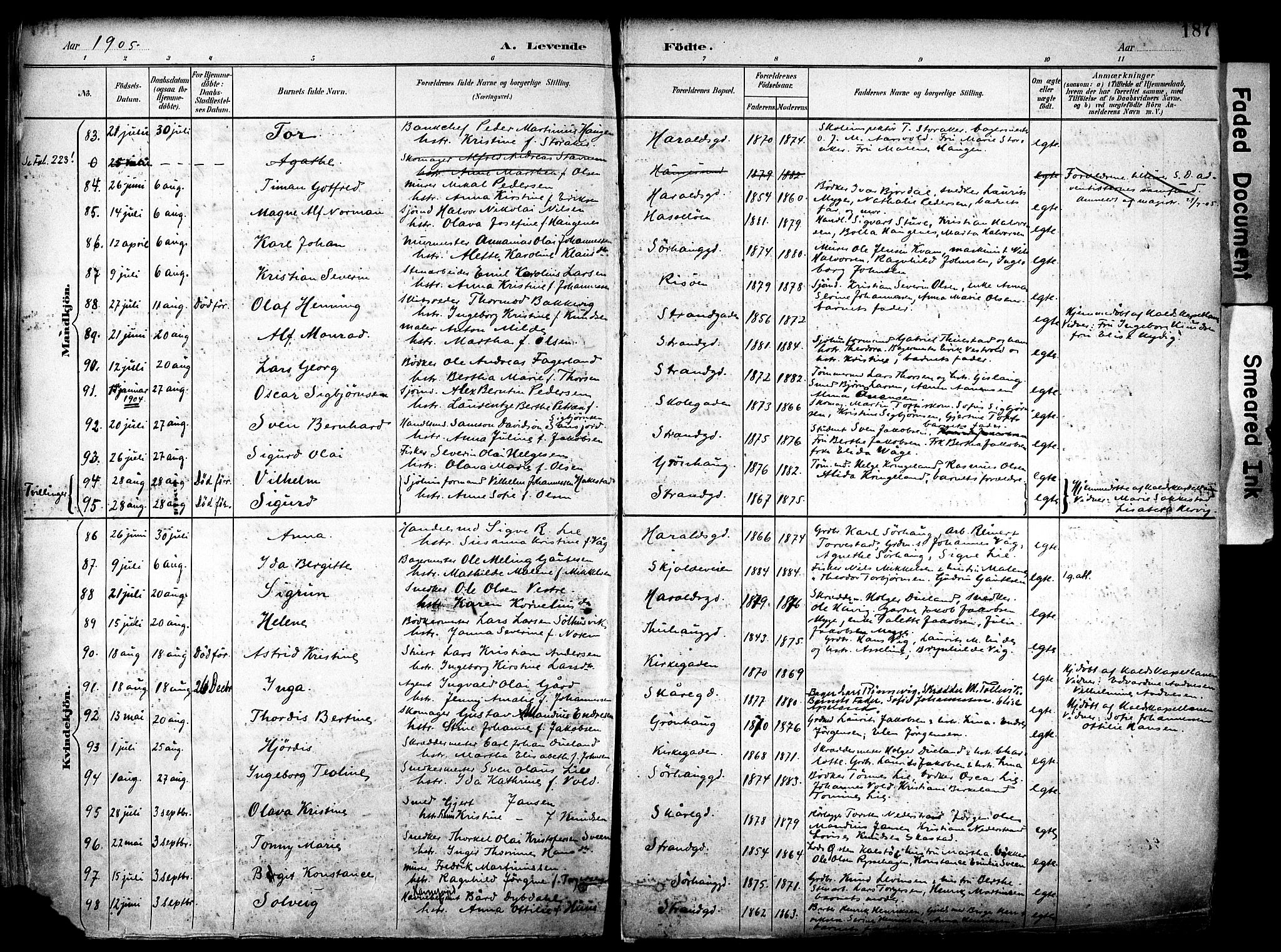 Haugesund sokneprestkontor, AV/SAST-A -101863/H/Ha/Haa/L0006: Parish register (official) no. A 6, 1891-1907, p. 187