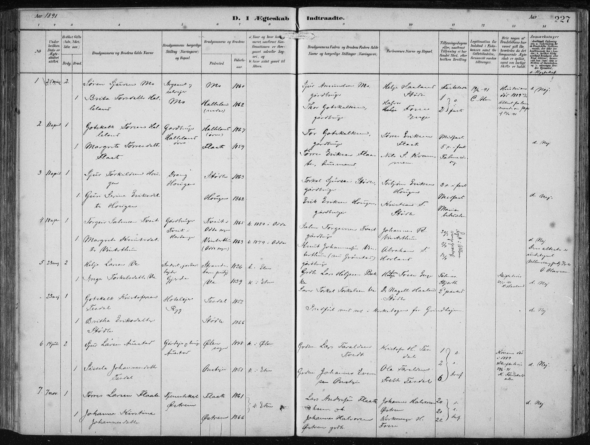 Etne sokneprestembete, SAB/A-75001/H/Haa: Parish register (official) no. B  1, 1879-1919, p. 227