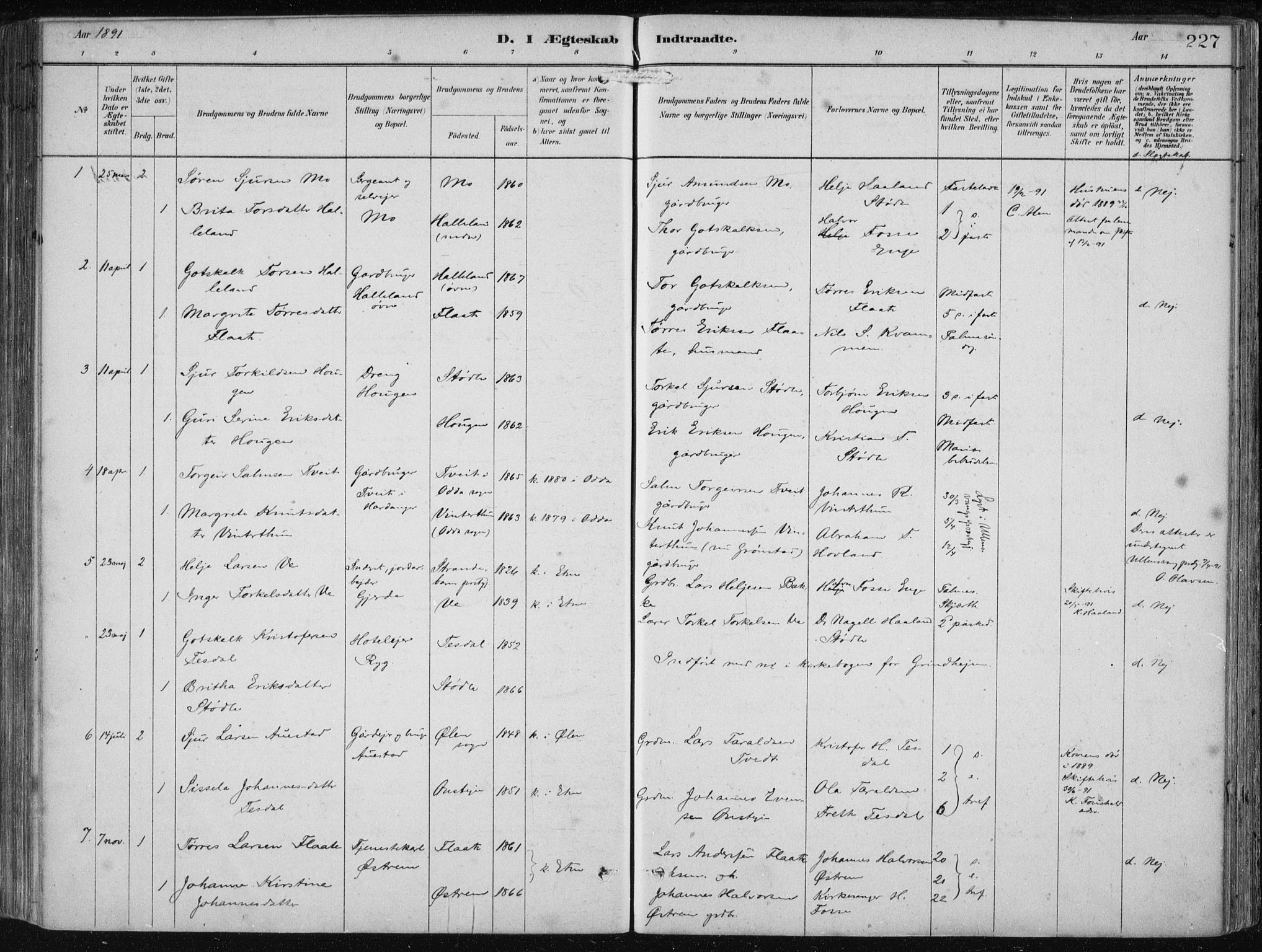 Etne sokneprestembete, AV/SAB-A-75001/H/Haa: Parish register (official) no. B  1, 1879-1919, p. 227