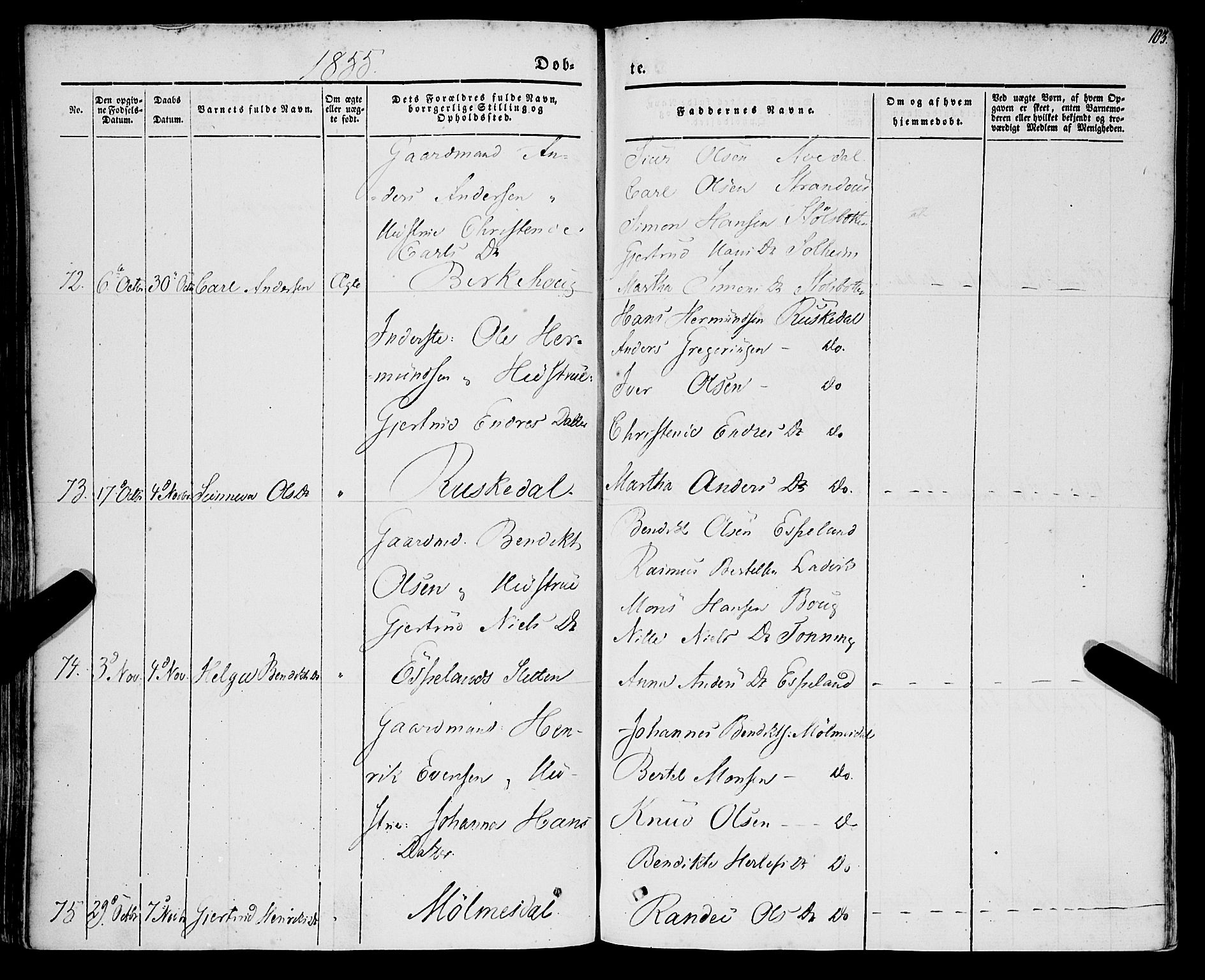 Lavik sokneprestembete, AV/SAB-A-80901: Parish register (official) no. A 3, 1843-1863, p. 103