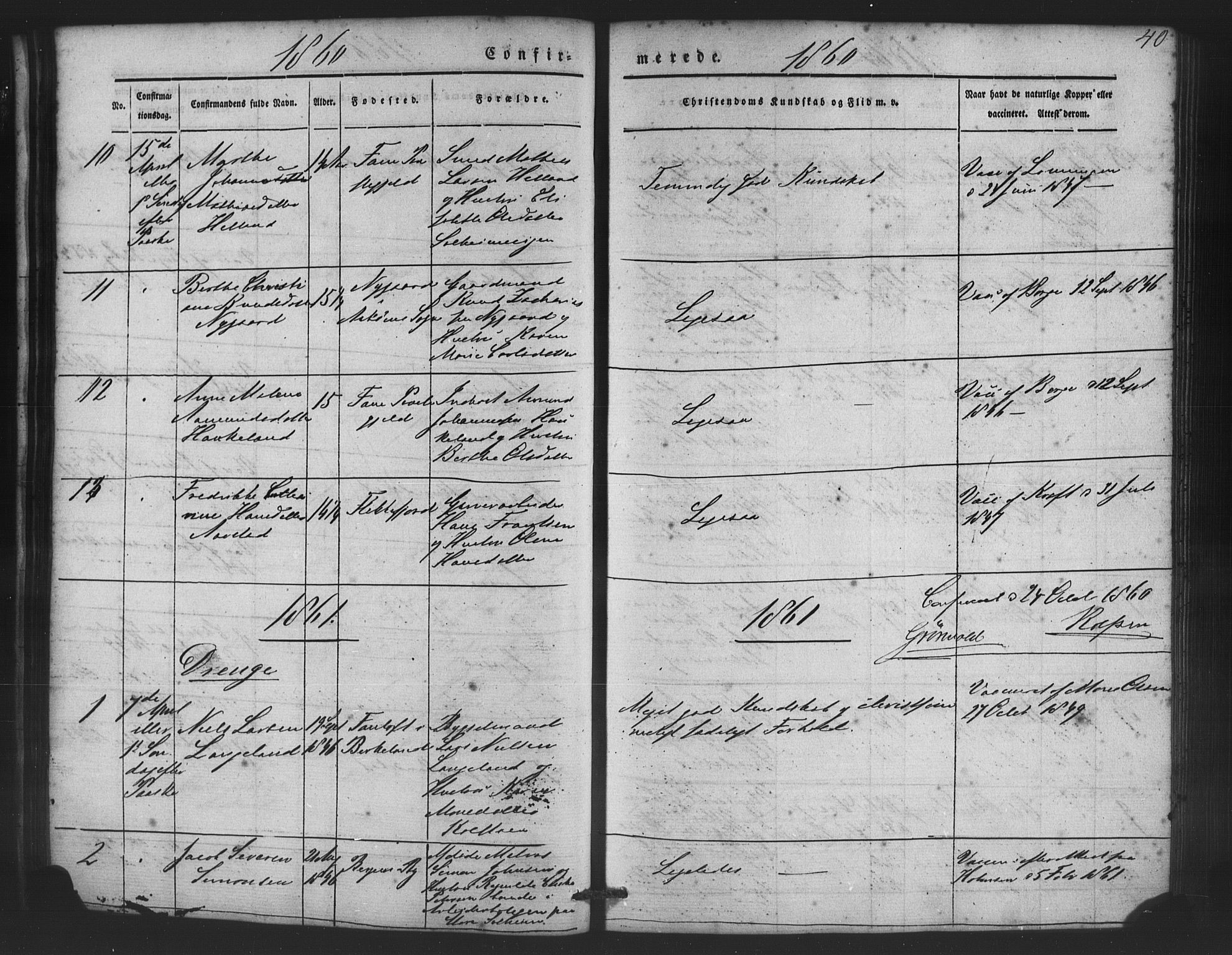 St. Jørgens hospital og Årstad sokneprestembete, AV/SAB-A-99934: Parish register (copy) no. A 5, 1844-1871, p. 40
