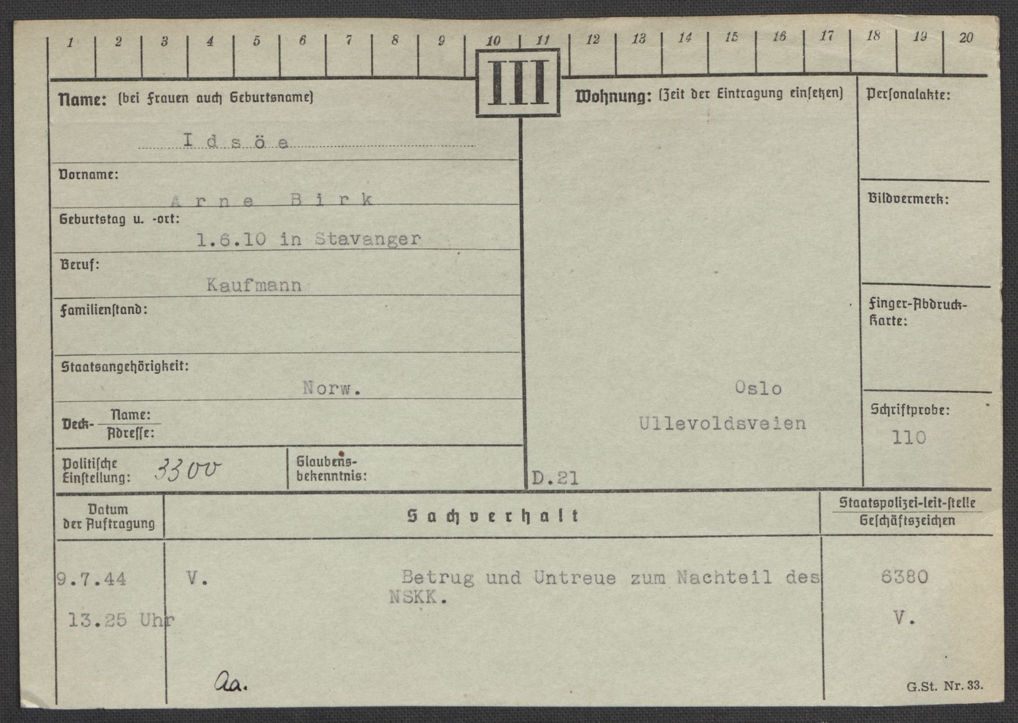 Befehlshaber der Sicherheitspolizei und des SD, RA/RAFA-5969/E/Ea/Eaa/L0005: Register over norske fanger i Møllergata 19: Hø-Kj, 1940-1945, p. 108