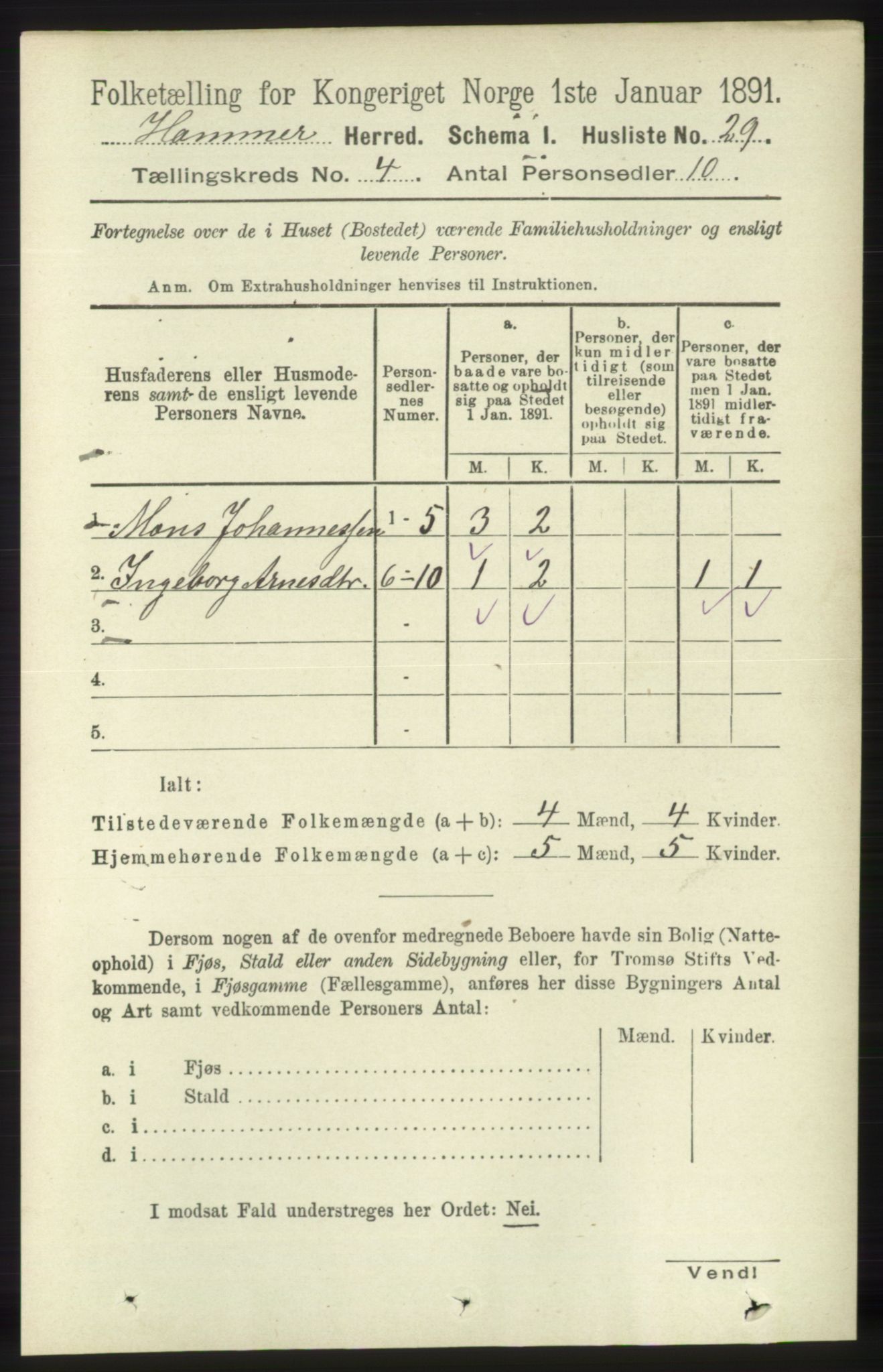 RA, 1891 census for 1254 Hamre, 1891, p. 920