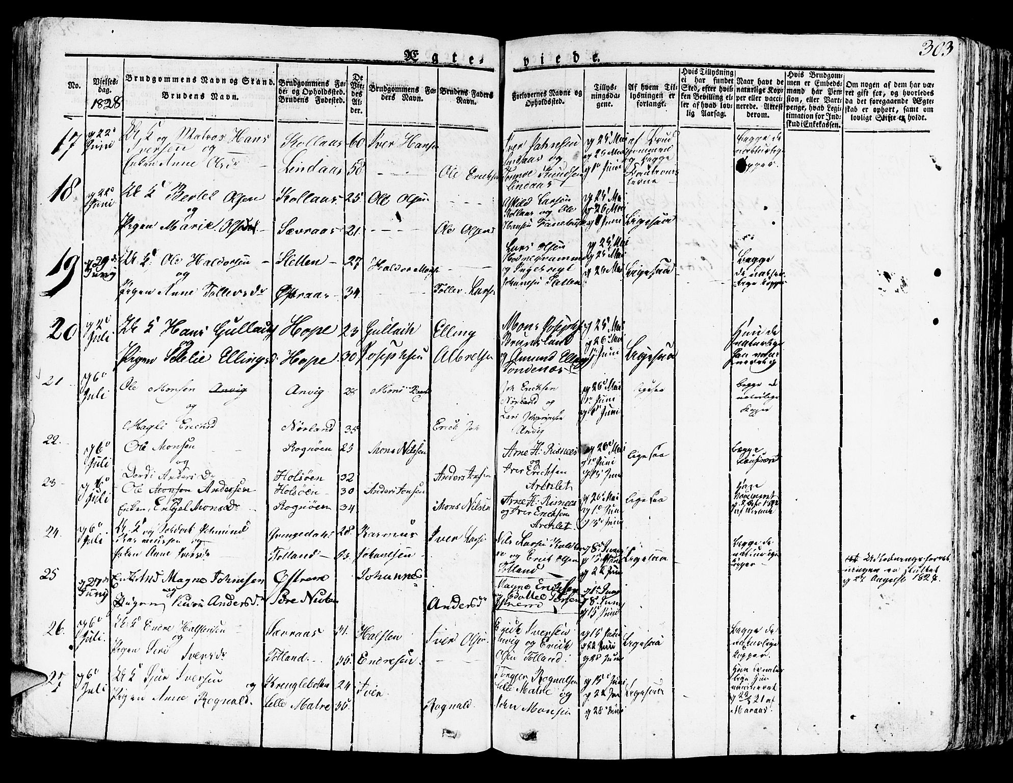 Lindås Sokneprestembete, SAB/A-76701/H/Haa: Parish register (official) no. A 8, 1823-1836, p. 303