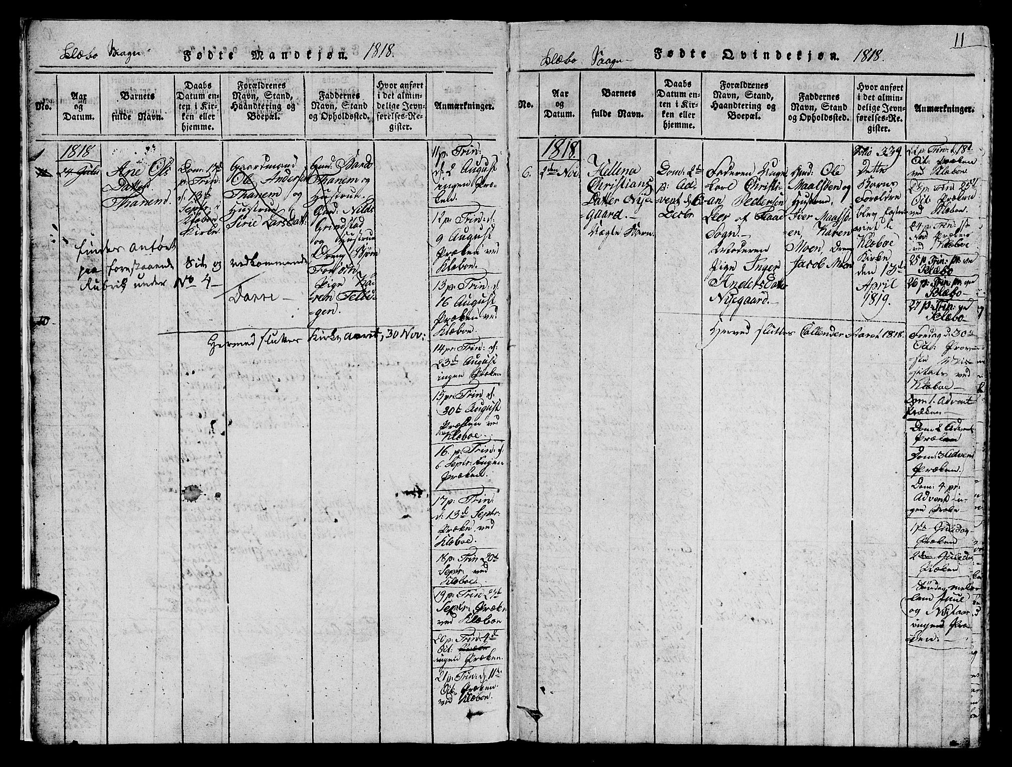 Ministerialprotokoller, klokkerbøker og fødselsregistre - Sør-Trøndelag, AV/SAT-A-1456/618/L0450: Parish register (copy) no. 618C01, 1816-1865, p. 11