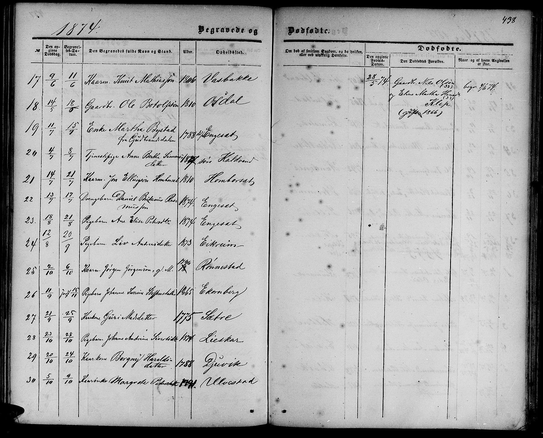 Ministerialprotokoller, klokkerbøker og fødselsregistre - Møre og Romsdal, AV/SAT-A-1454/511/L0157: Parish register (copy) no. 511C03, 1864-1884, p. 438