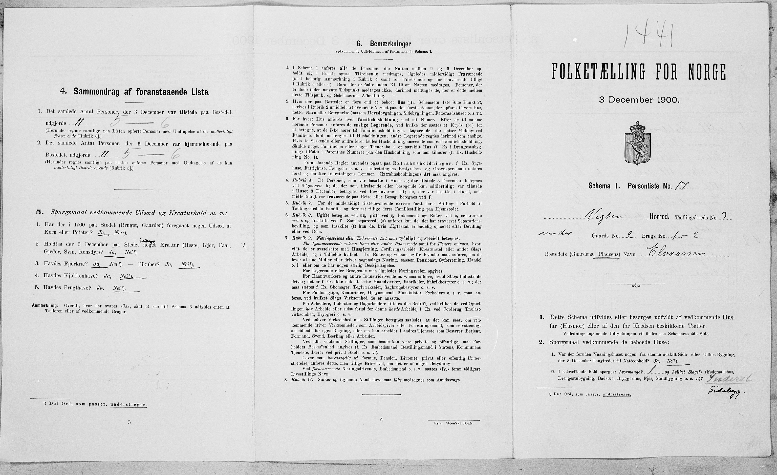 SAT, 1900 census for Vikna, 1900, p. 345