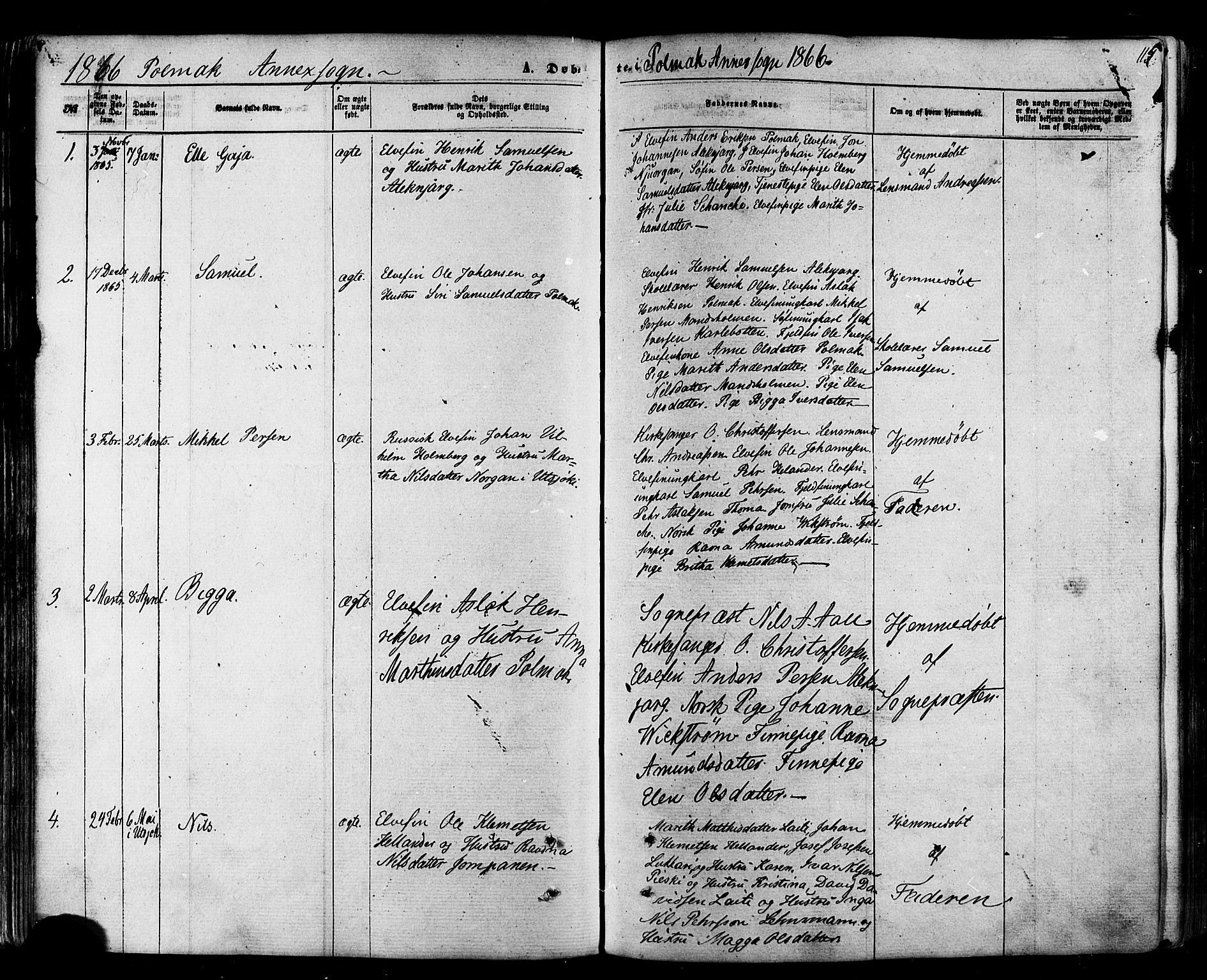 Nesseby sokneprestkontor, SATØ/S-1330/H/Ha/L0003kirke: Parish register (official) no. 3 /2, 1866-1876, p. 115