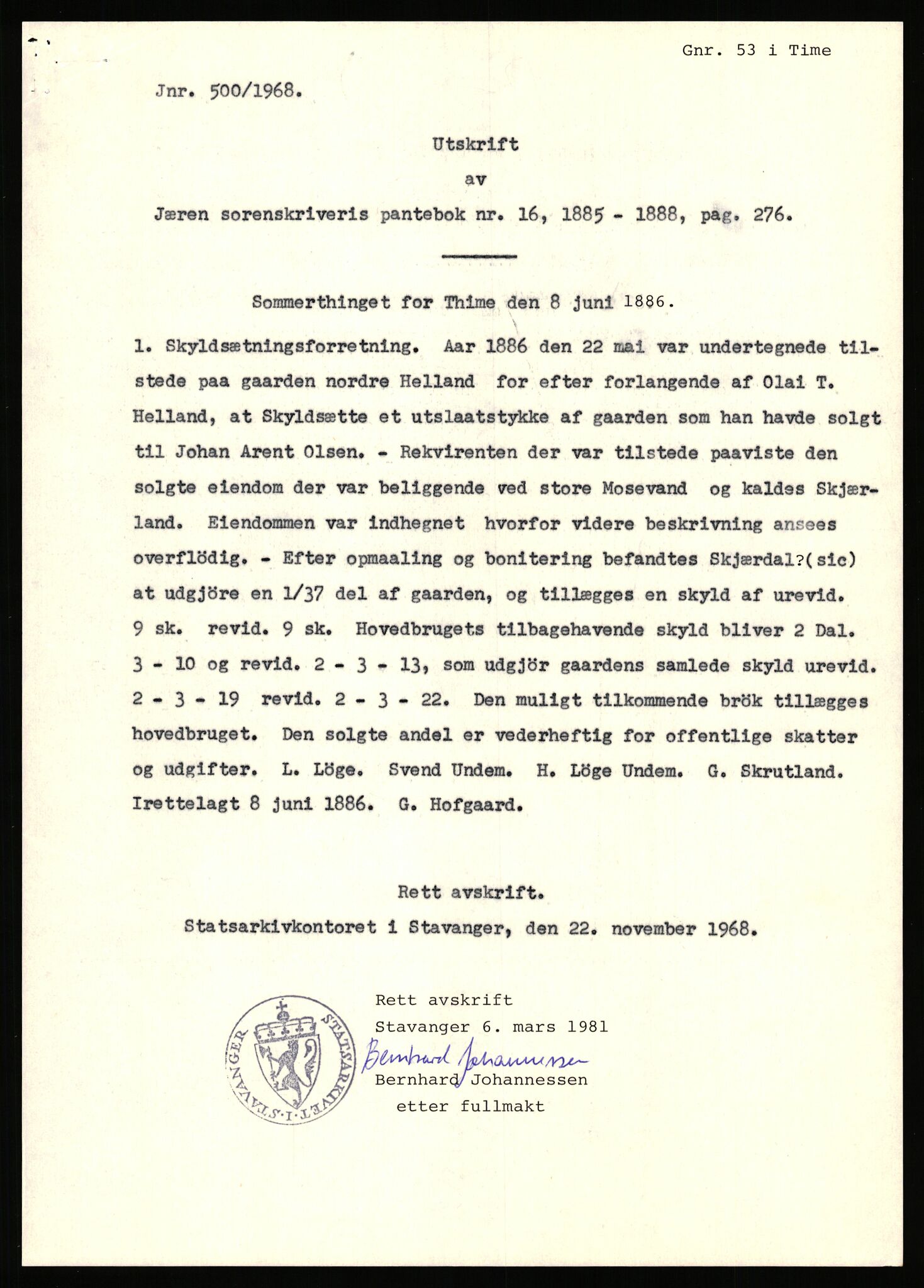 Statsarkivet i Stavanger, SAST/A-101971/03/Y/Yj/L0034: Avskrifter sortert etter gårdsnavn: Helgeland i Bjerkreim - Helle nedre, 1750-1930, p. 529