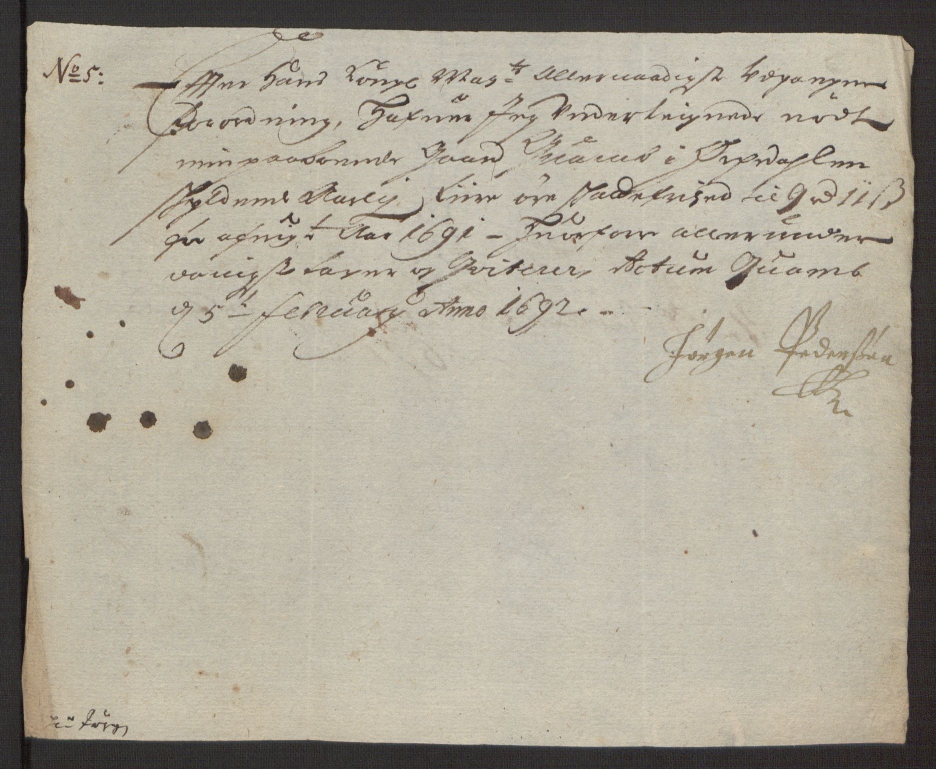 Rentekammeret inntil 1814, Reviderte regnskaper, Fogderegnskap, AV/RA-EA-4092/R58/L3937: Fogderegnskap Orkdal, 1691-1692, p. 148