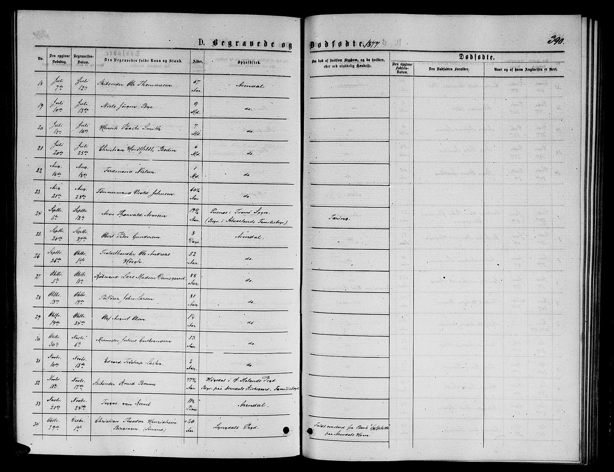 Arendal sokneprestkontor, Trefoldighet, AV/SAK-1111-0040/F/Fb/L0005: Parish register (copy) no. B 5, 1874-1888, p. 390