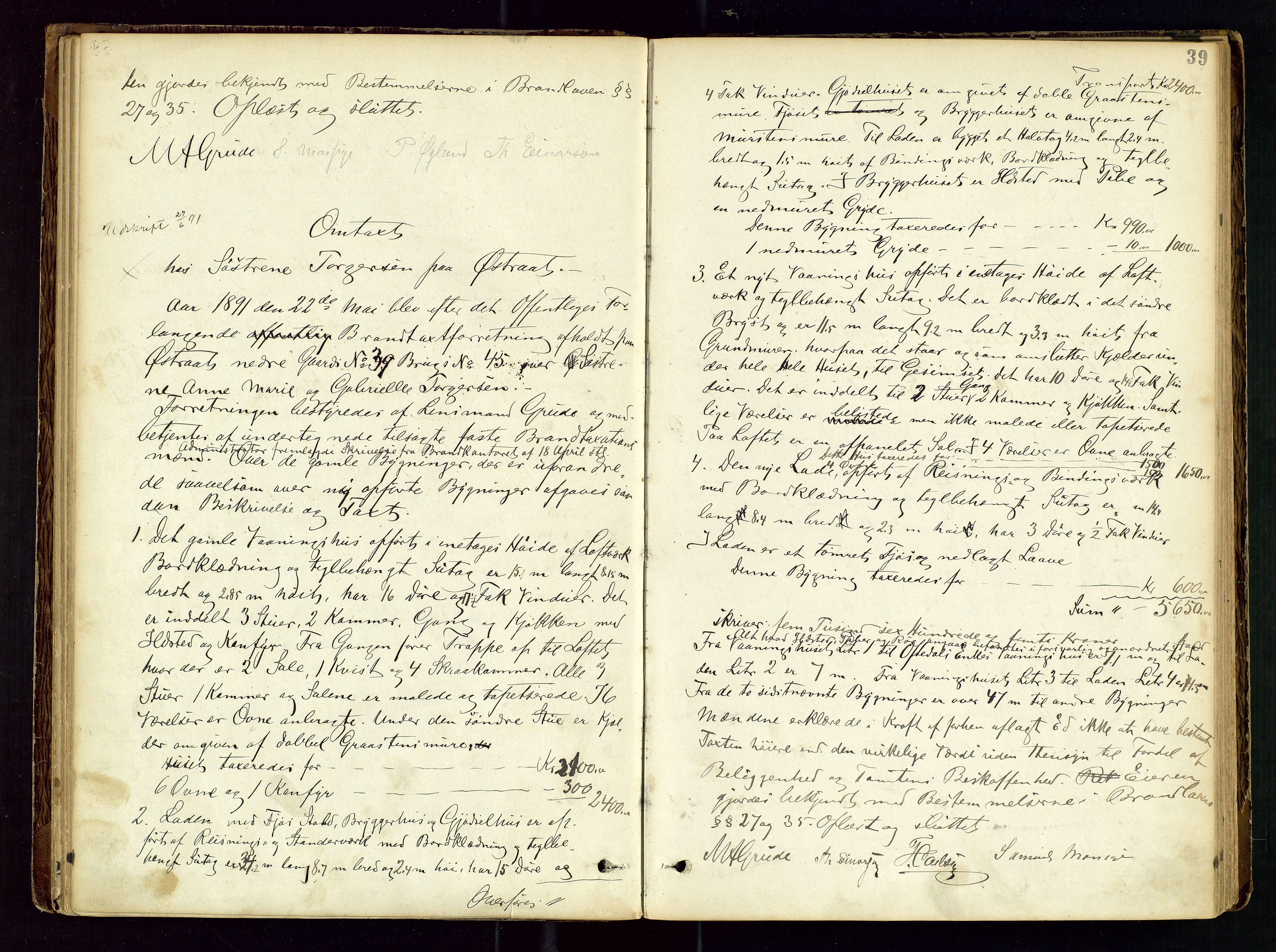 Høyland/Sandnes lensmannskontor, AV/SAST-A-100166/Goa/L0002: "Brandtaxtprotokol for Landafdelingen i Høiland", 1880-1917, p. 38b-39a