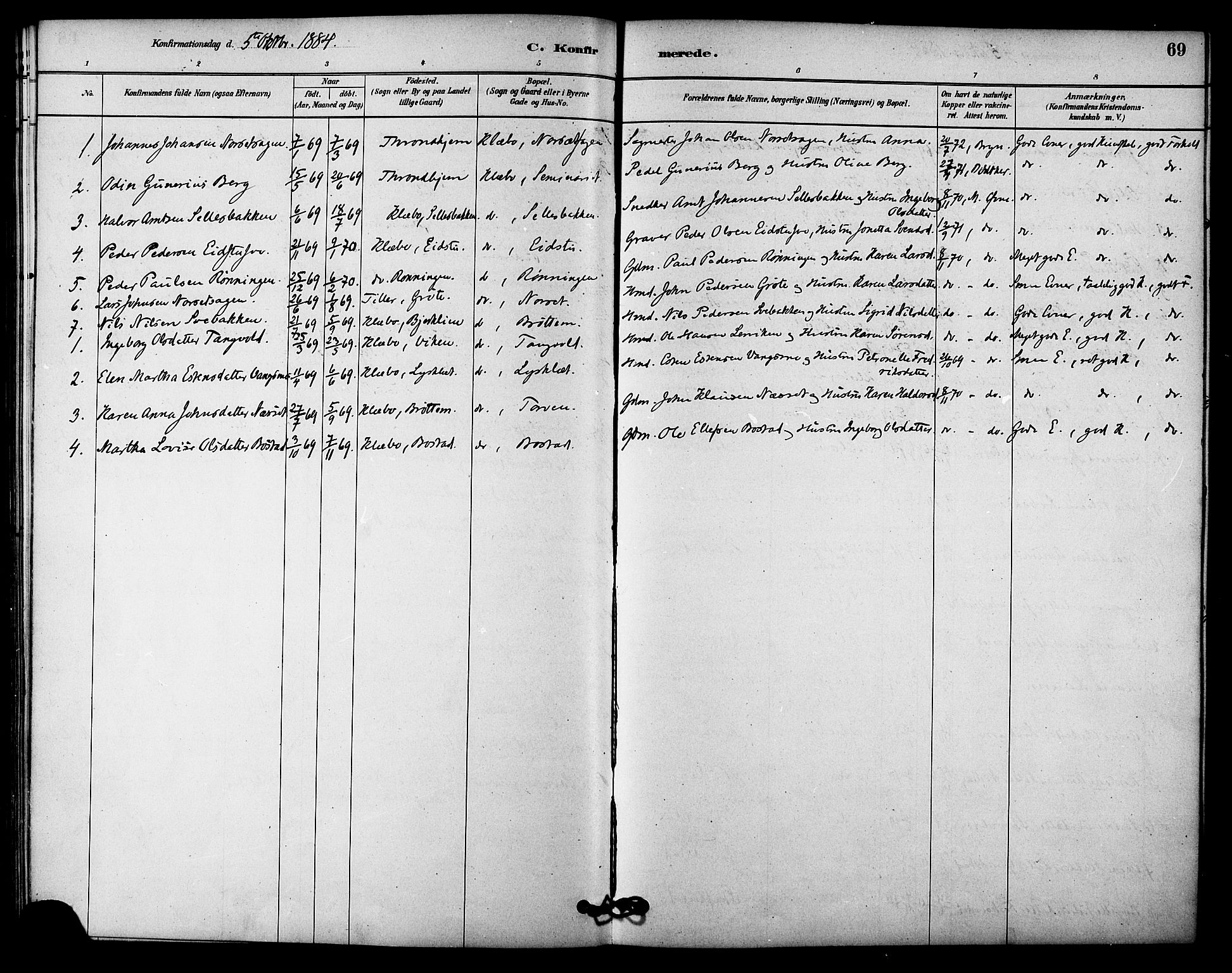 Ministerialprotokoller, klokkerbøker og fødselsregistre - Sør-Trøndelag, SAT/A-1456/618/L0444: Parish register (official) no. 618A07, 1880-1898, p. 69