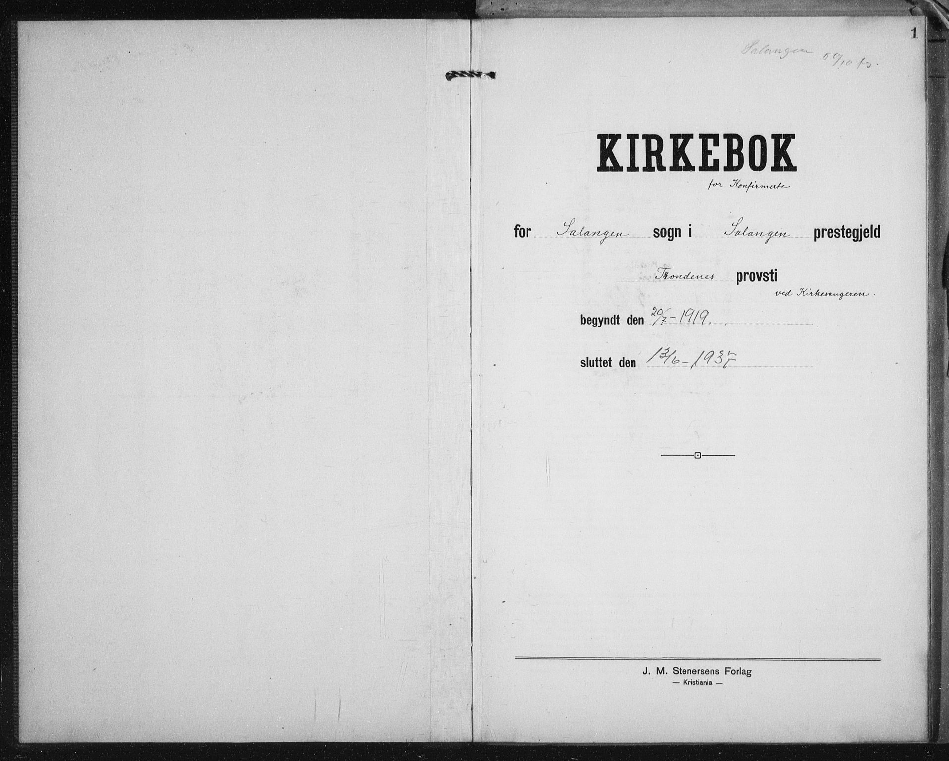 Salangen sokneprestembete, SATØ/S-1324/H/Ha/L0006klokker: Parish register (copy) no. 6, 1919-1937, p. 1