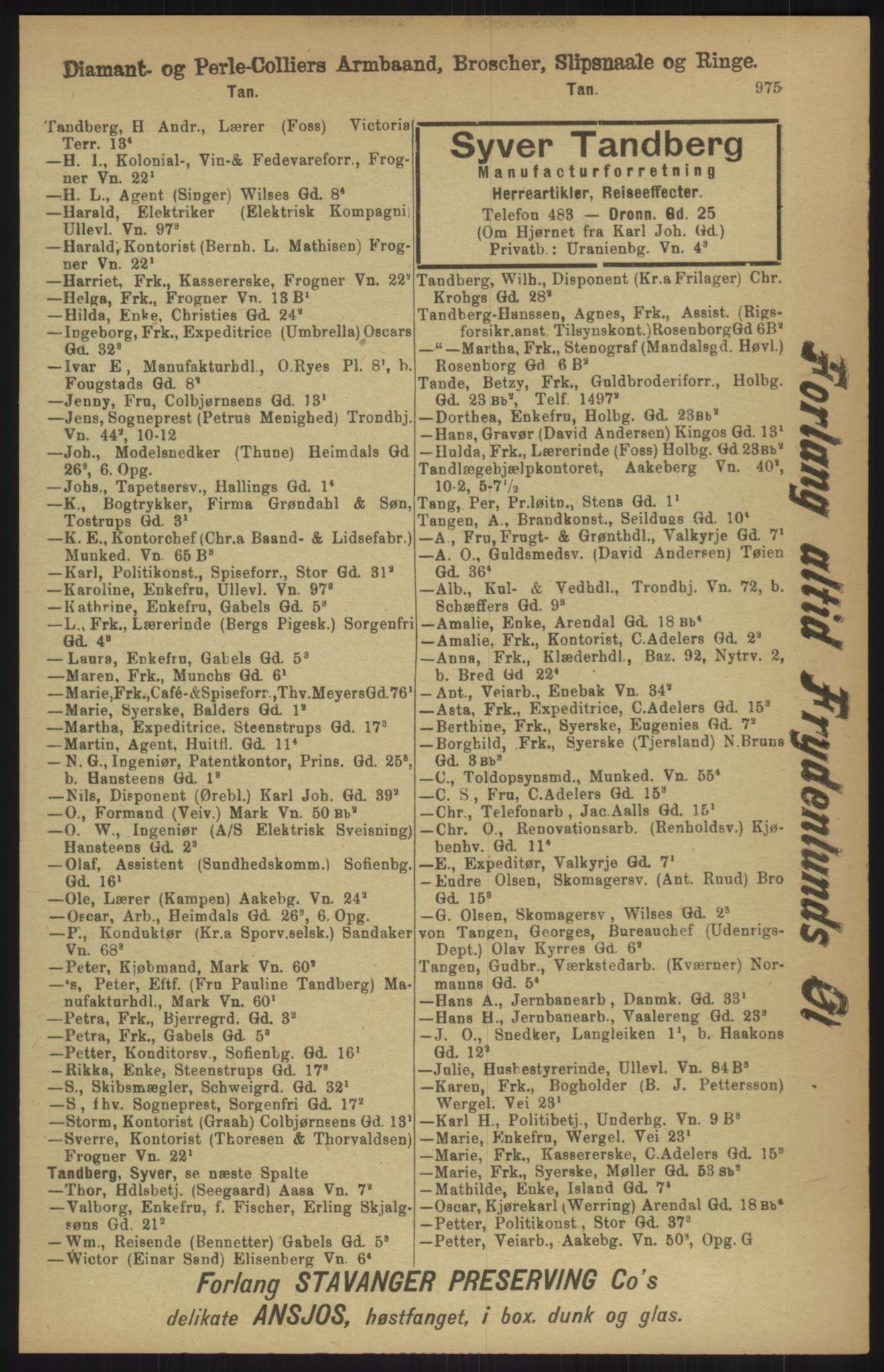 Kristiania/Oslo adressebok, PUBL/-, 1911, p. 975