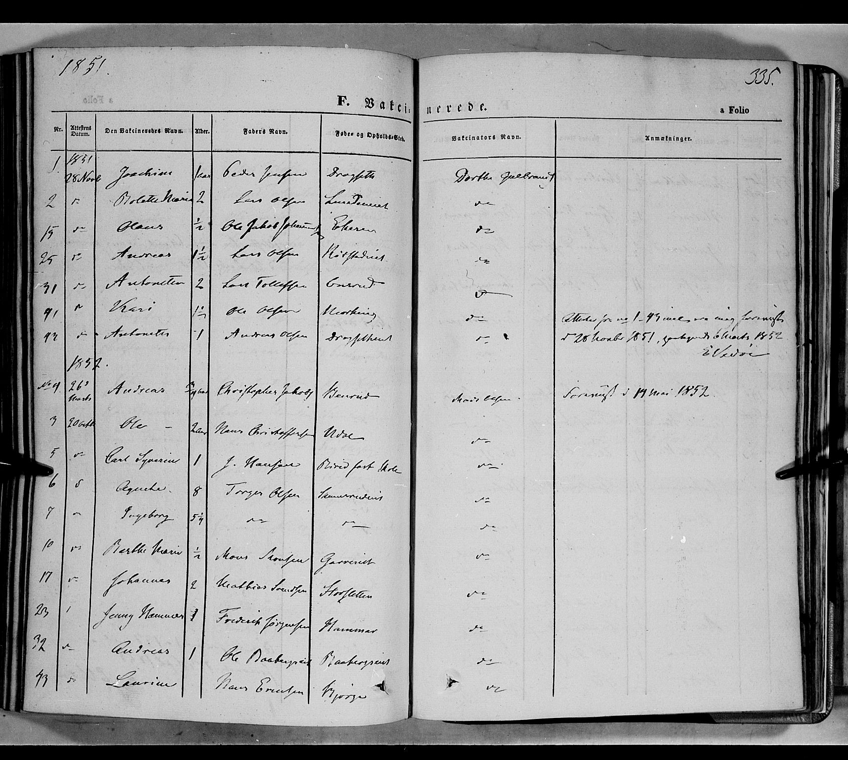 Biri prestekontor, SAH/PREST-096/H/Ha/Haa/L0005: Parish register (official) no. 5, 1843-1854, p. 335