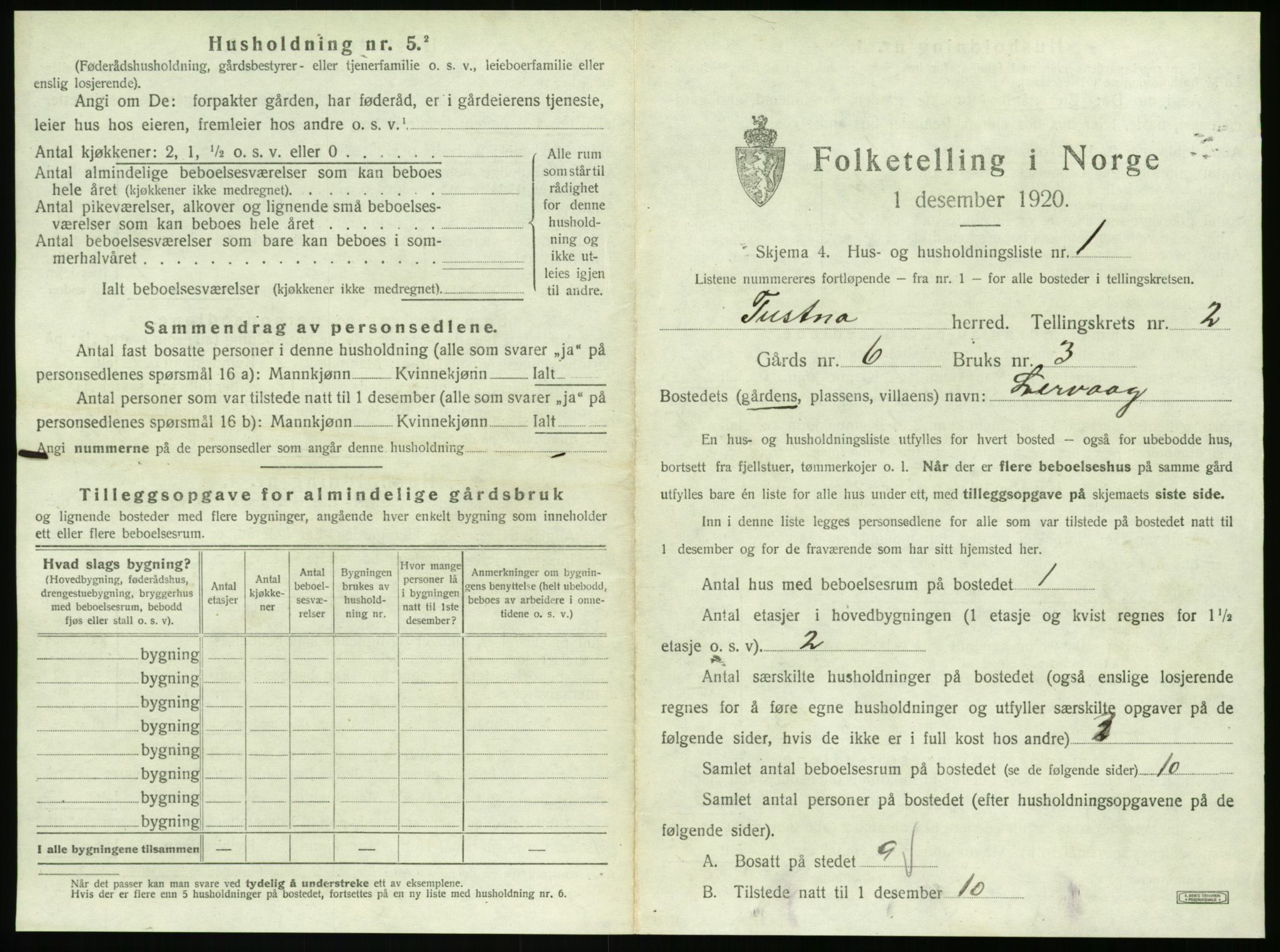 SAT, 1920 census for Tustna, 1920, p. 89