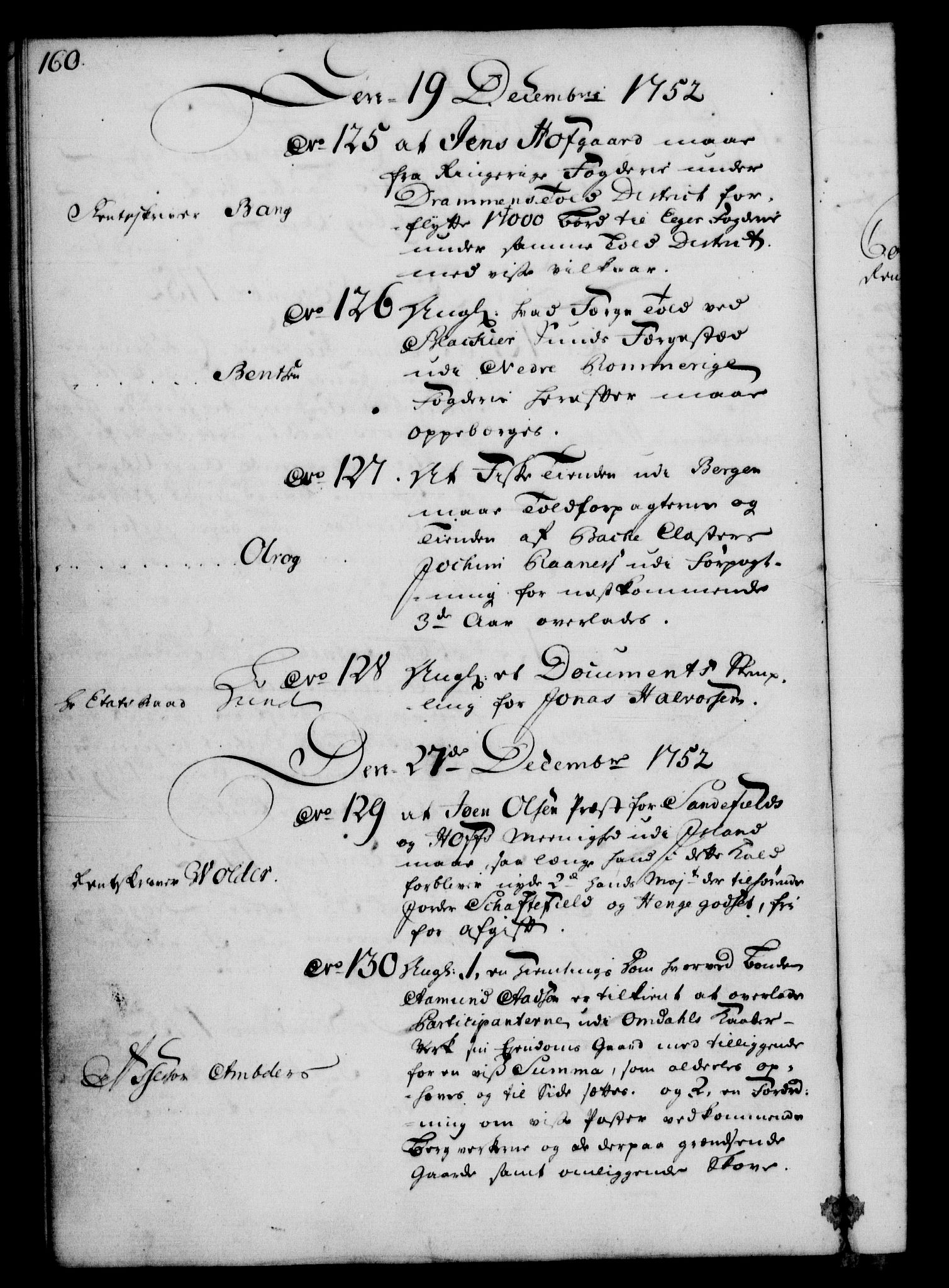 Rentekammeret, Kammerkanselliet, RA/EA-3111/G/Gf/Gfb/L0005: Register til norske relasjons- og resolusjonsprotokoller (merket RK 52.100), 1744-1754, p. 160