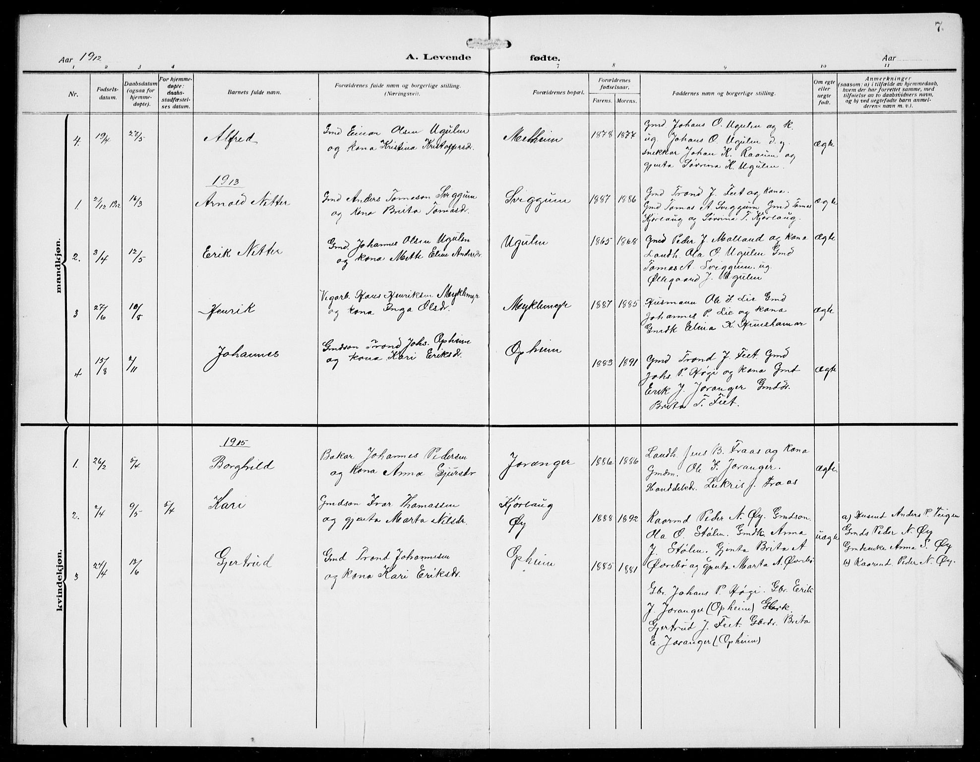 Jostedal sokneprestembete, AV/SAB-A-80601/H/Hab/Habd/L0002: Parish register (copy) no. D 2, 1910-1941, p. 7