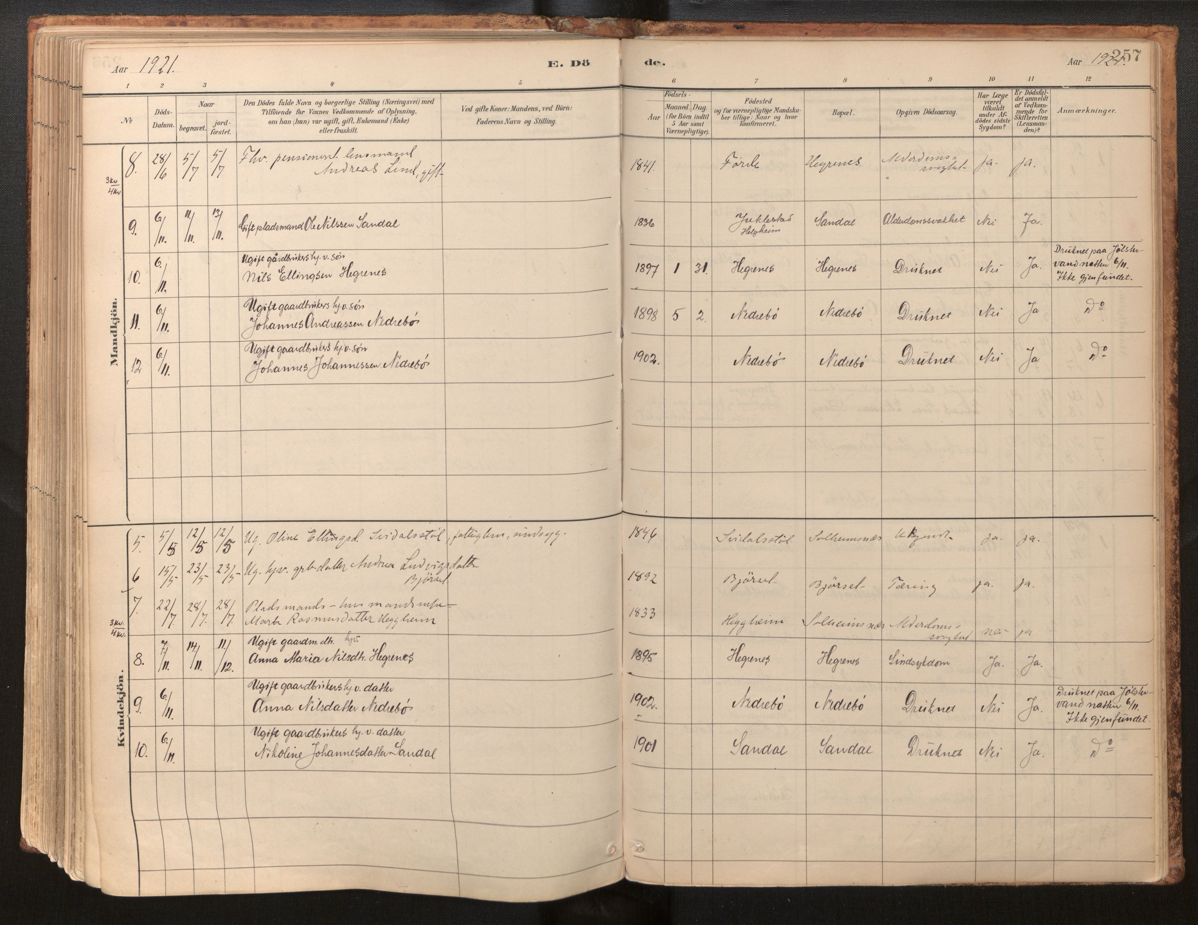 Jølster sokneprestembete, AV/SAB-A-80701/H/Haa/Haab/L0001: Parish register (official) no. B 1, 1882-1930, p. 257